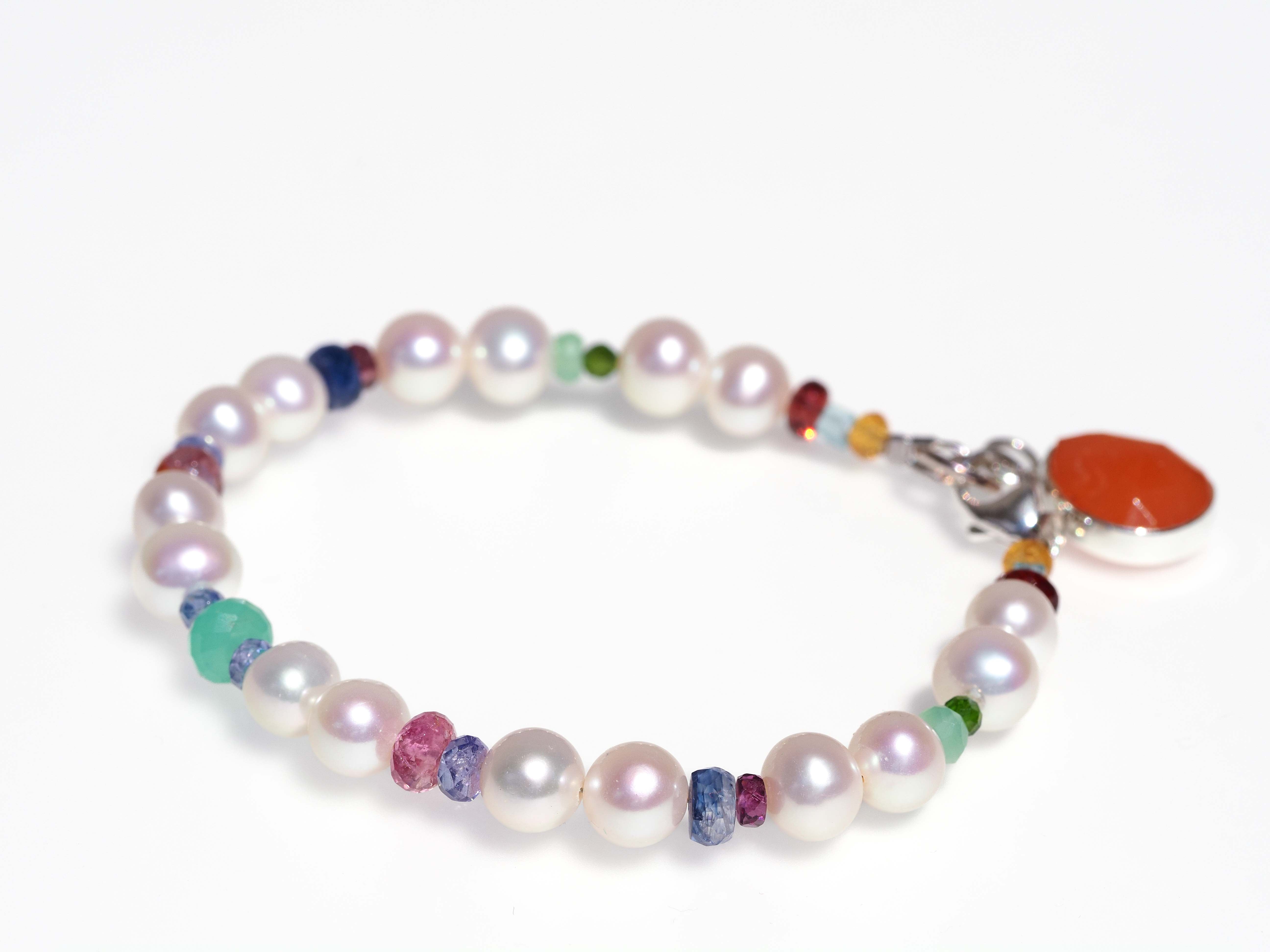 Perlen Edelstein Armband Multi Color – 925 Silber
