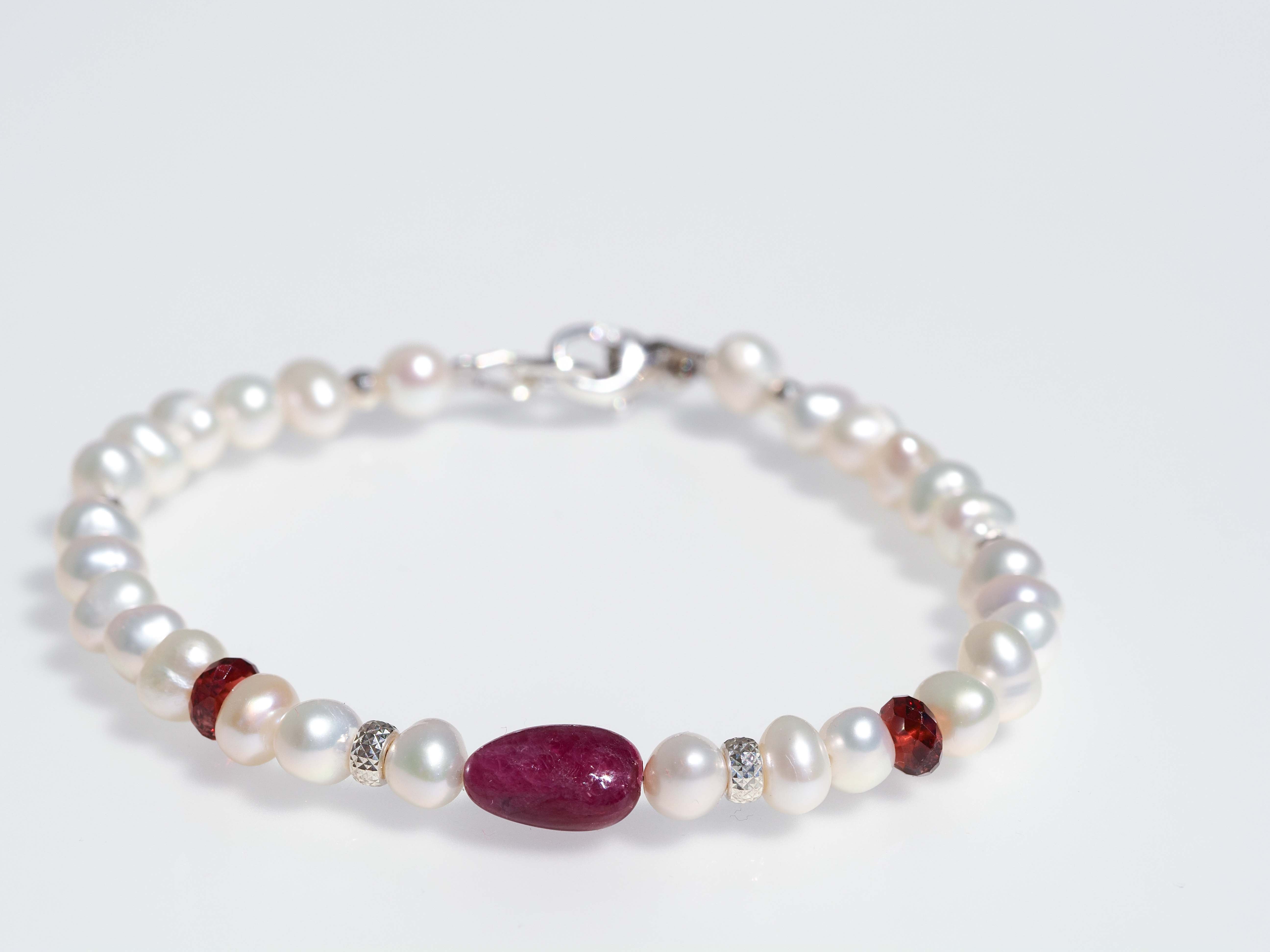 Perlen Edelstein Armband Rubin – 925 Silber