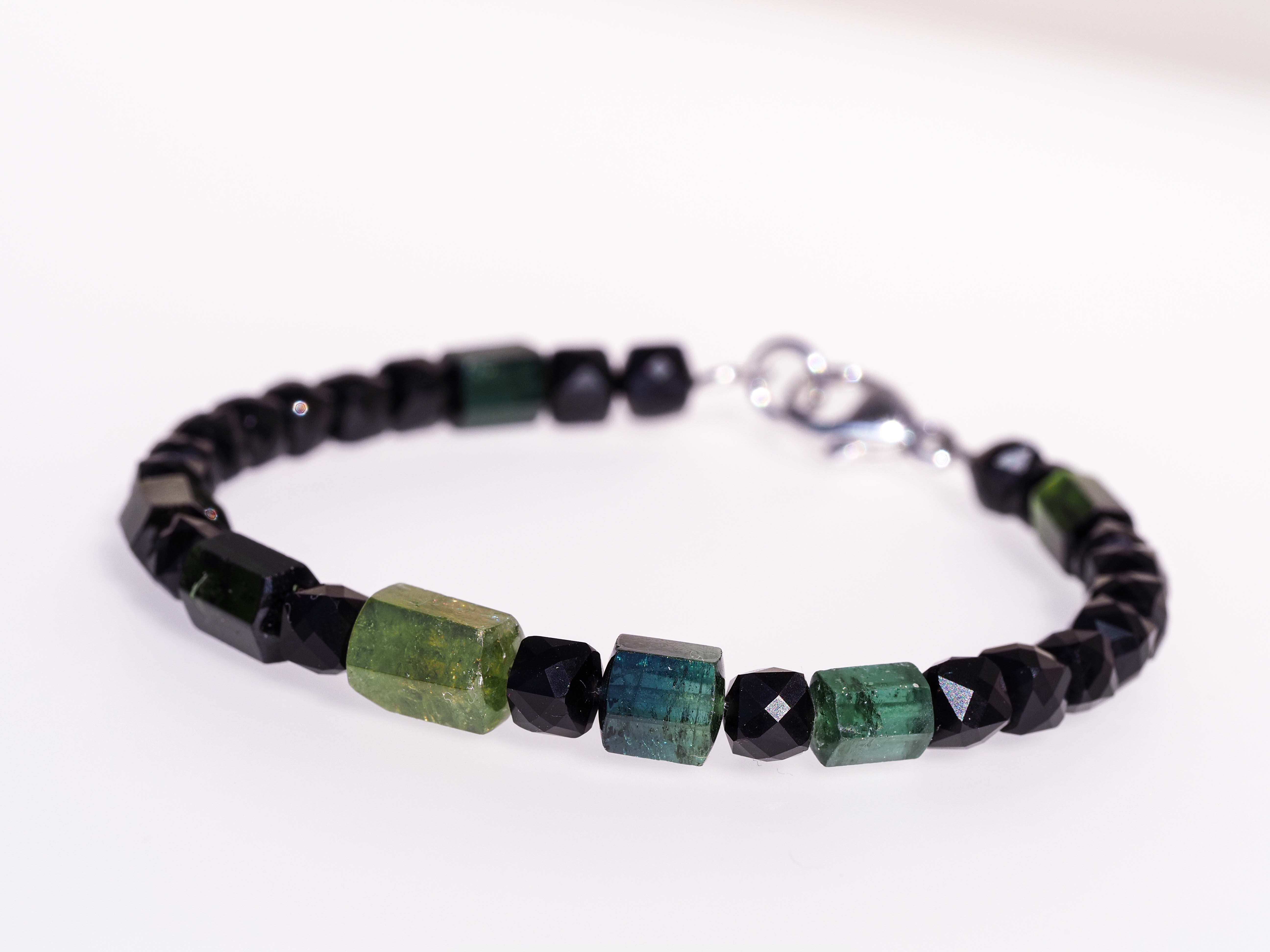 Exklusives grünes Turmalin Armband mit 925 Silber Unikat - elstardesign