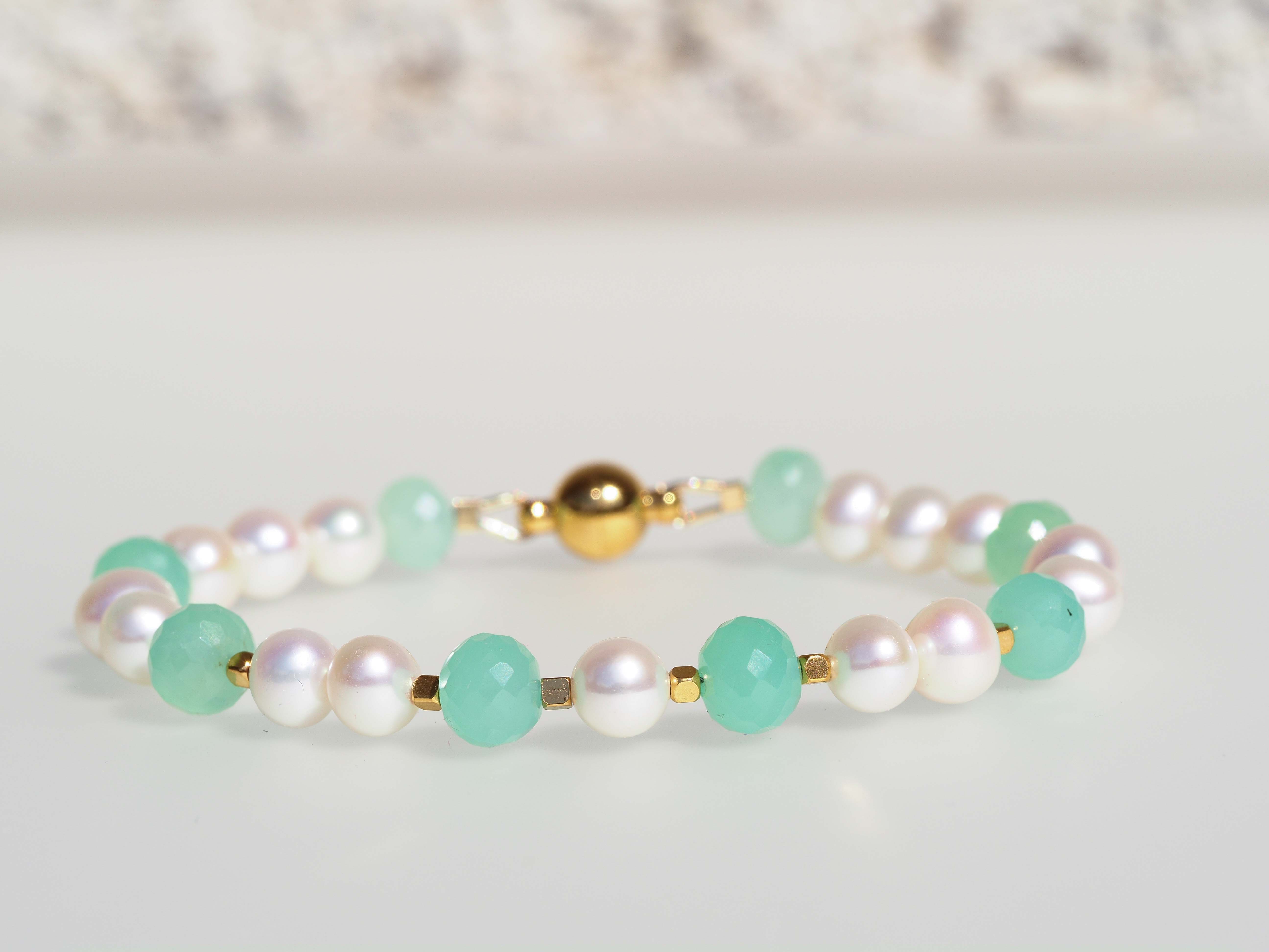 Perlen Armband mit Chrysopras– Magnet Verschluss - elstardesign