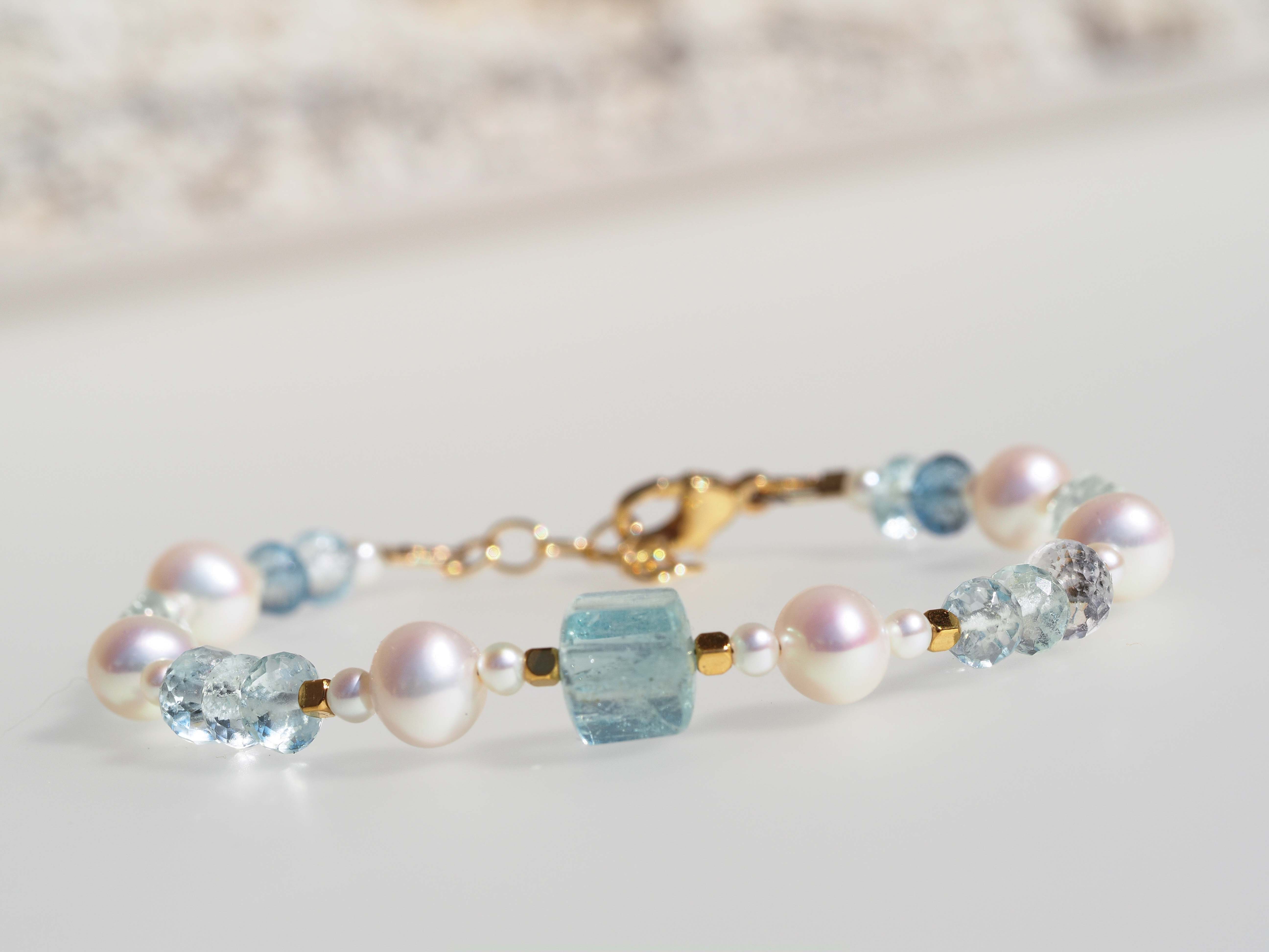Perlen Armband mit Aquamarin– Gold Filled Verschluss - elstardesign