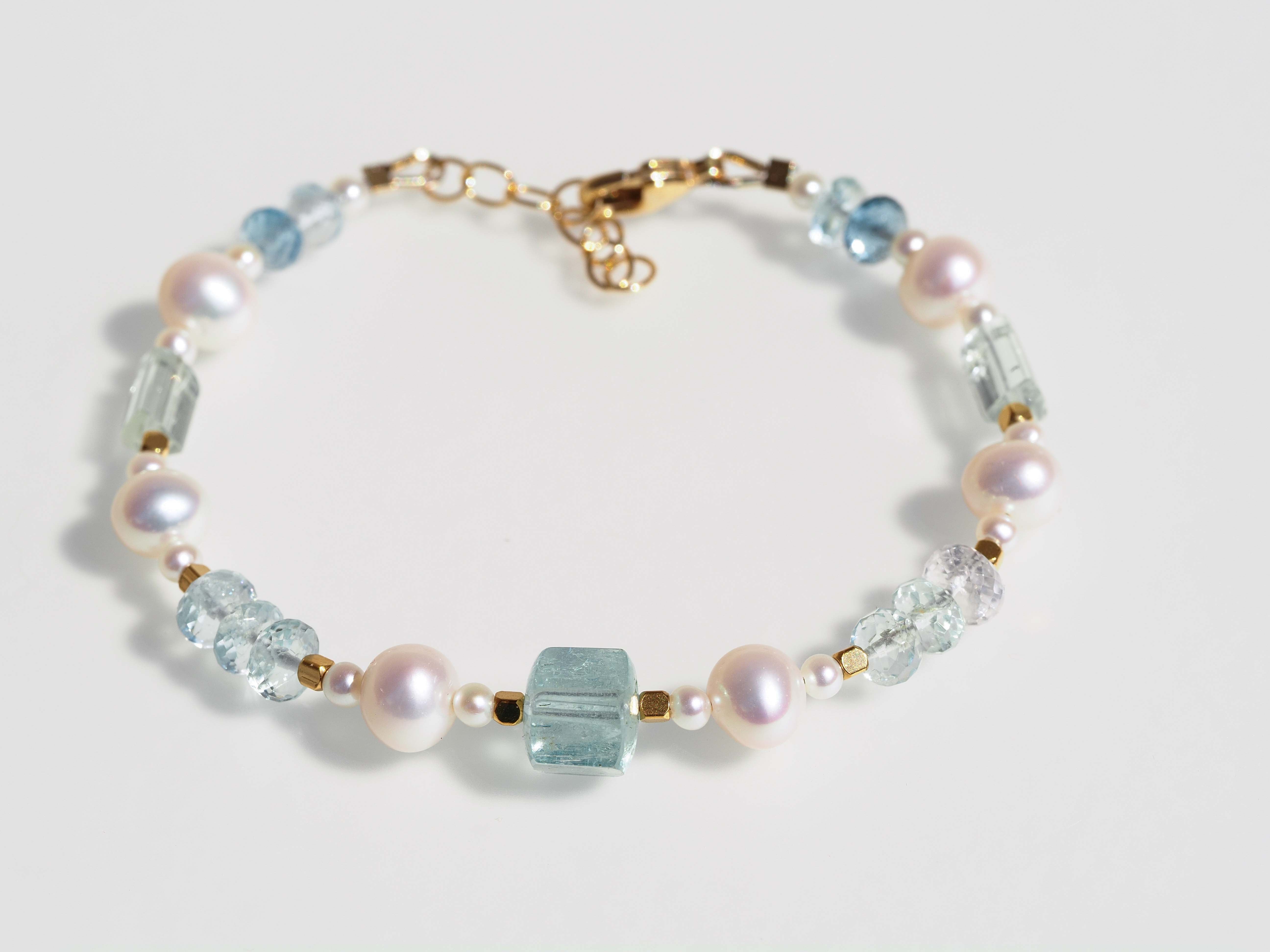Perlen Armband mit Aquamarin– Gold Filled Verschluss - elstardesign