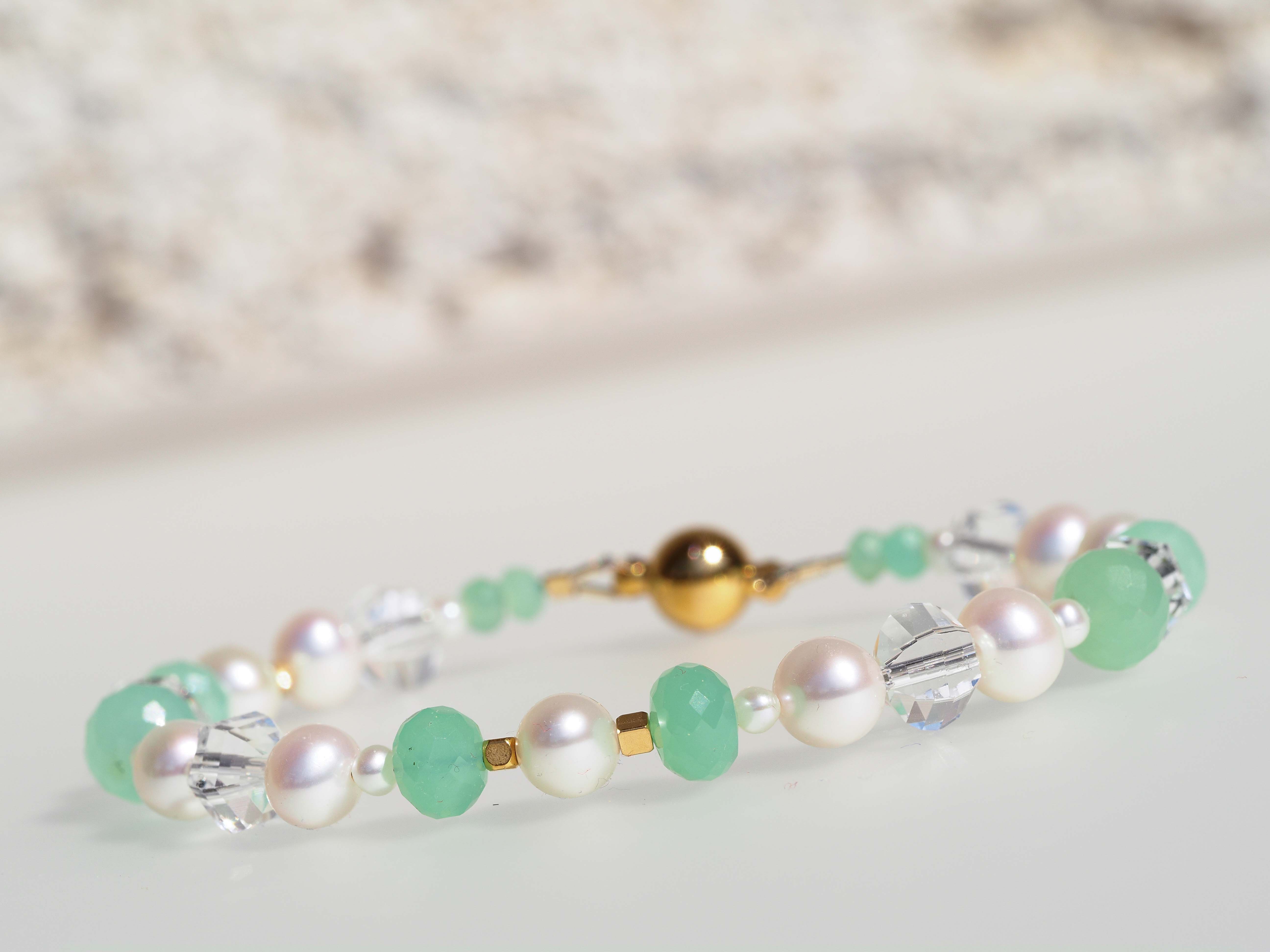 Perlen Armband mit Chrysopras– Magnet Verschluss - elstardesign
