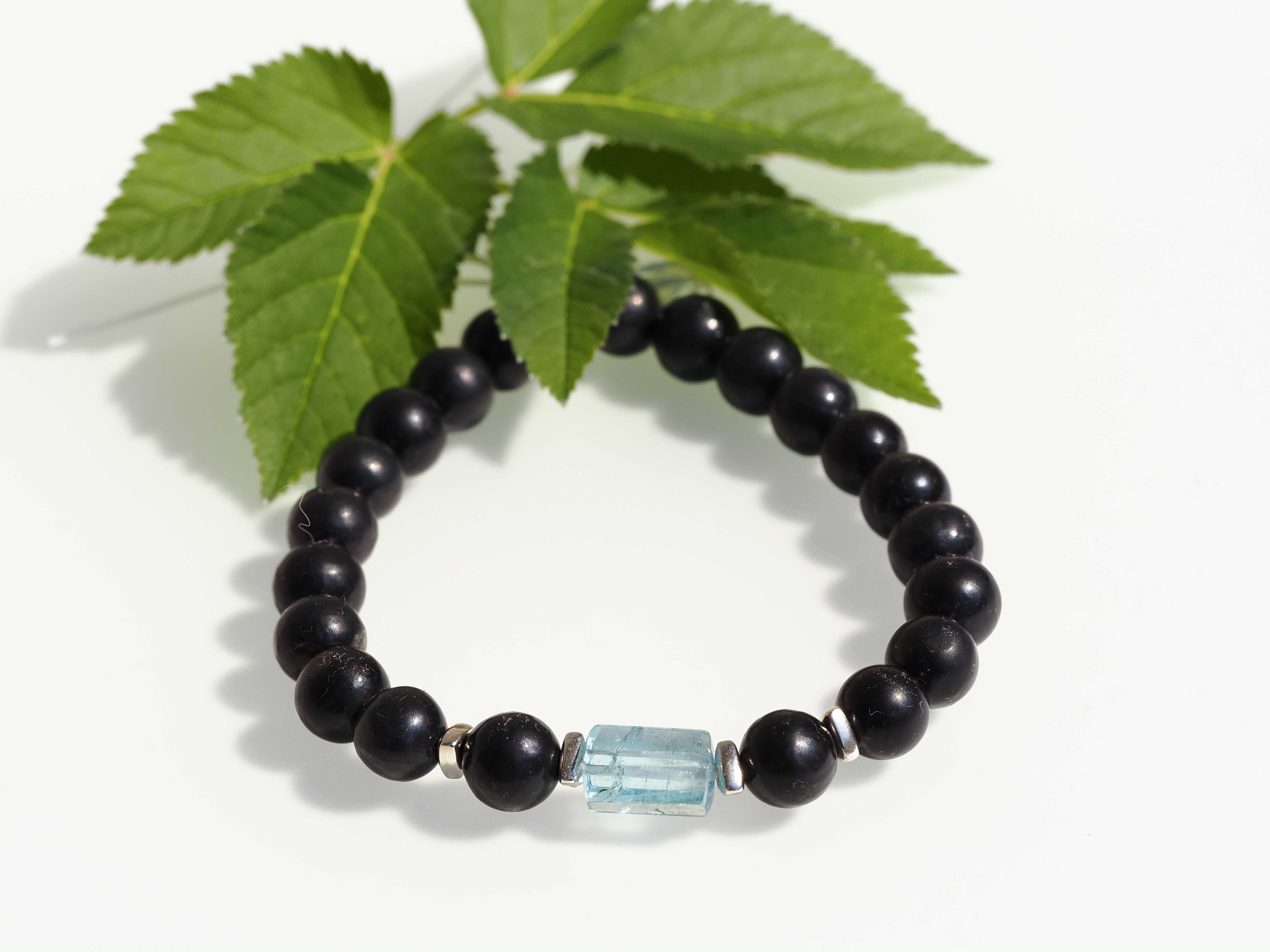 Aquamarin Armband mit Schungit für Männer und Frauen - elstardesign