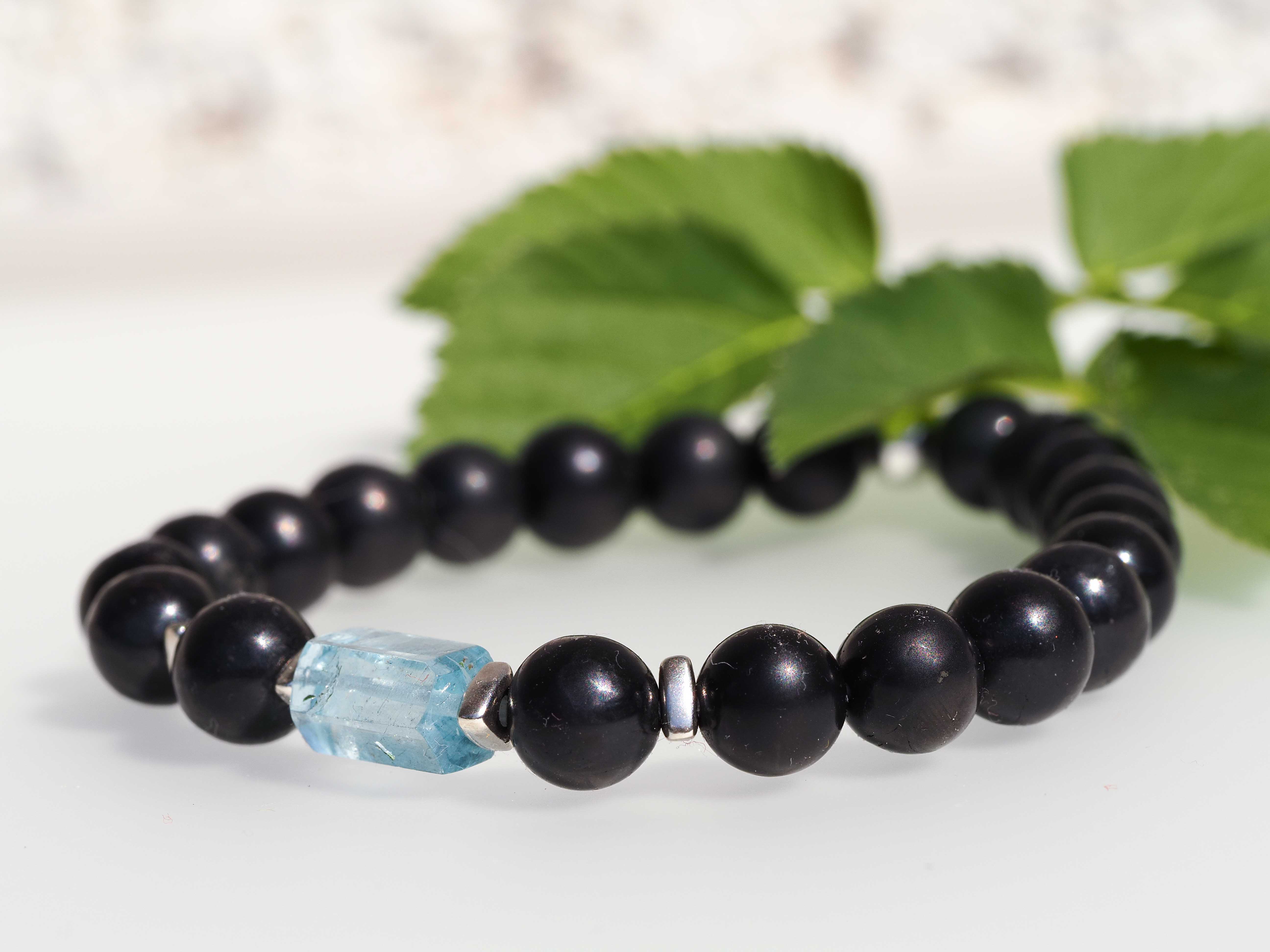 Aquamarin Armband mit Schungit für Männer und Frauen - elstardesign