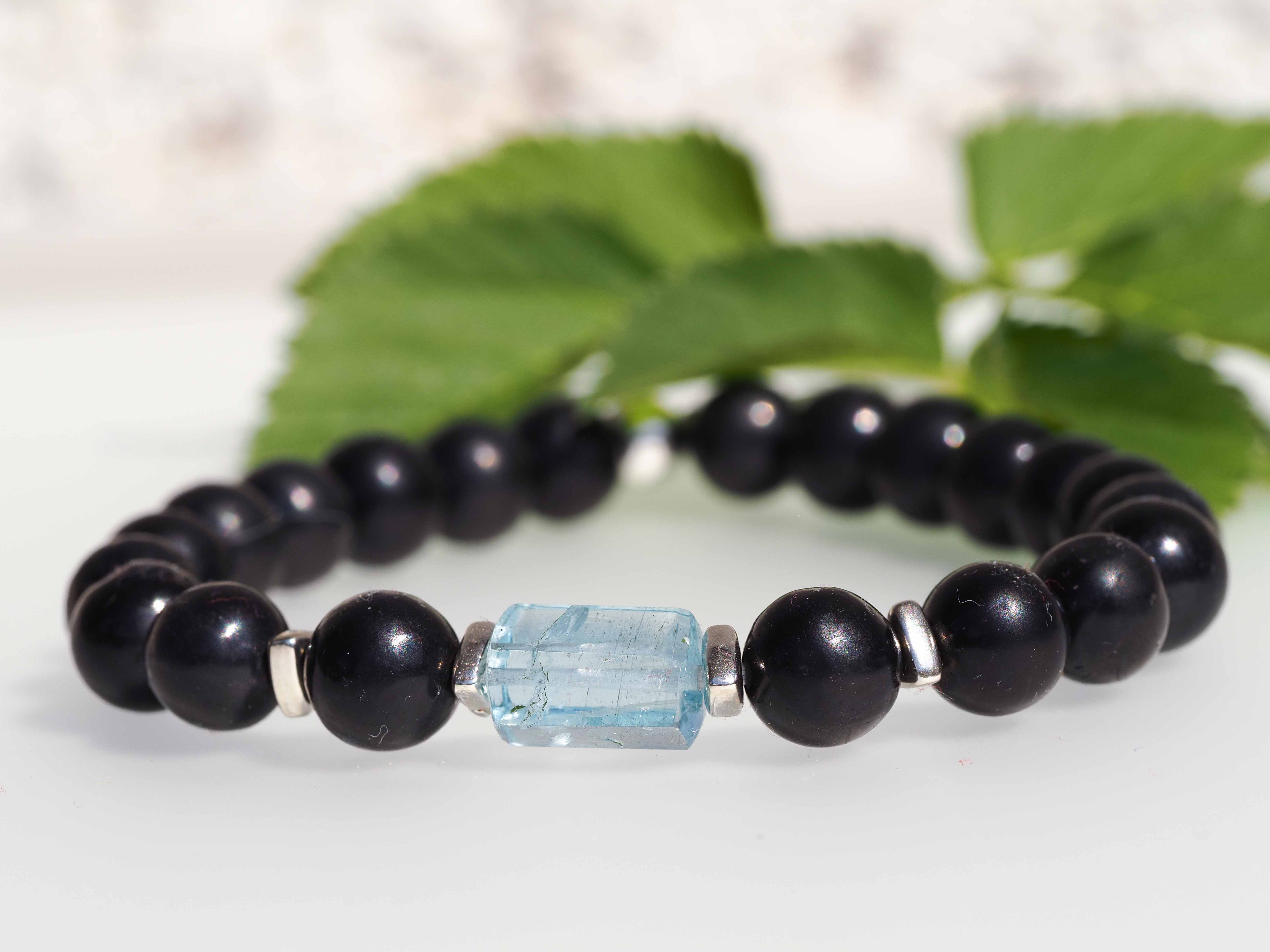 Aquamarin Armband mit Schungit für Männer und Frauen - elstardesign