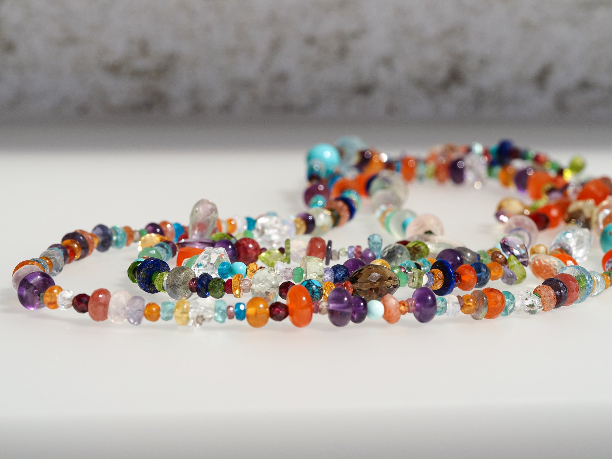 Long colorful gemstone necklace length 143cm Endless necklace
