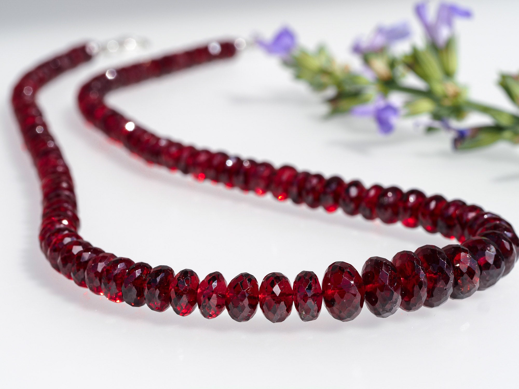 Granat Kette Mosambik 925 Silber – tiefrot & selten
