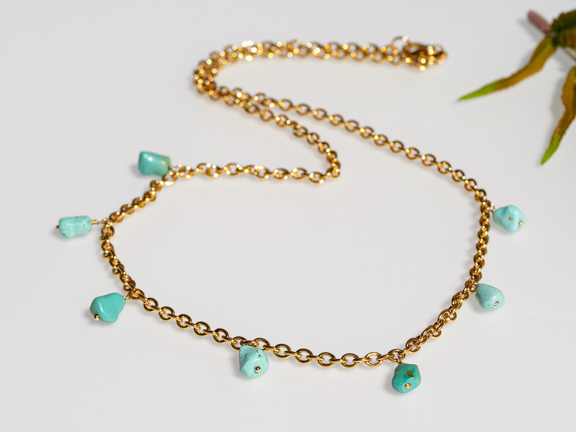 Arizona Türkis Kette mit Edelstahl Gold Kette