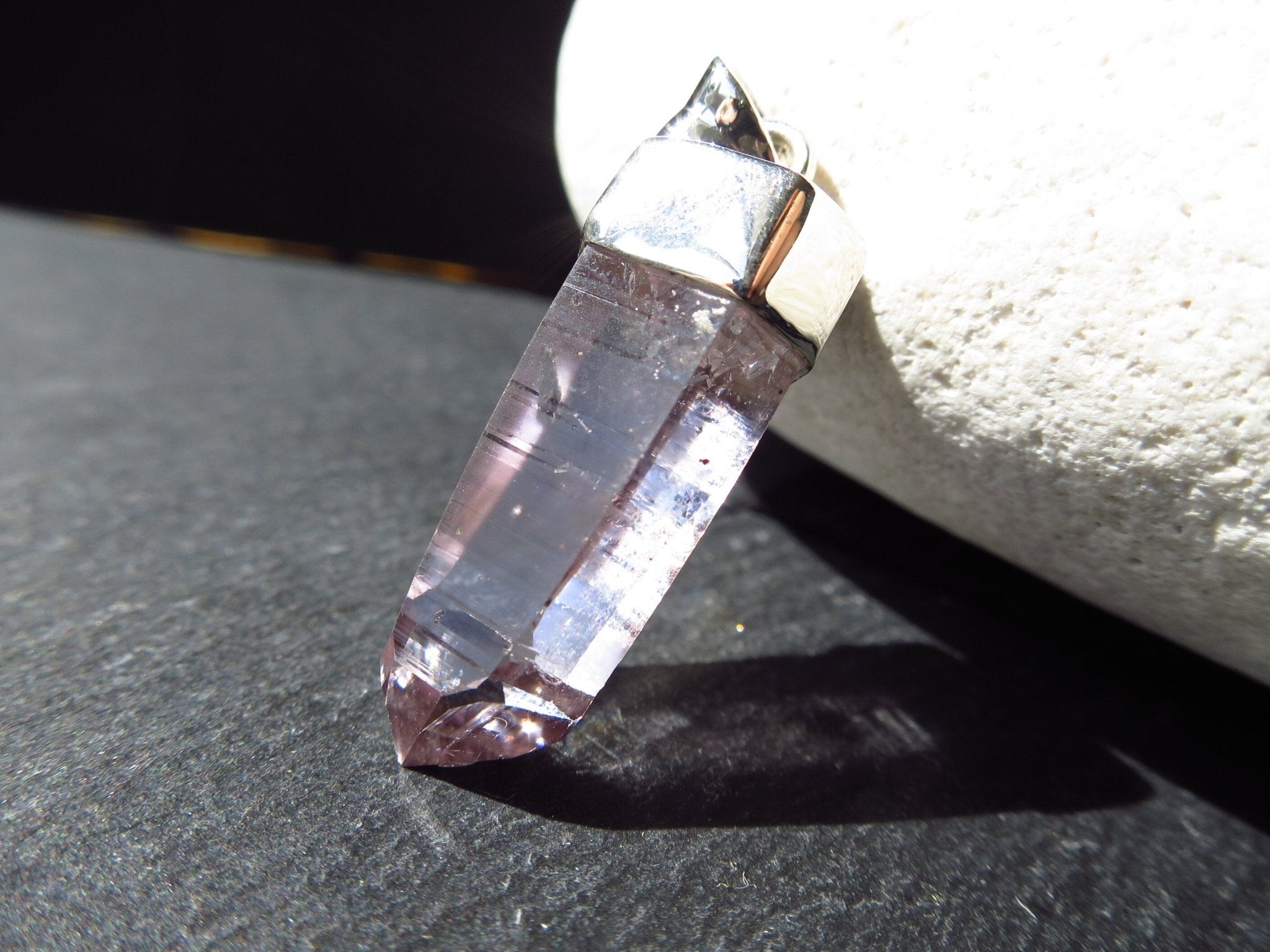 Amethyst Anhänger 925 Silber Namibia Kristall Spitze