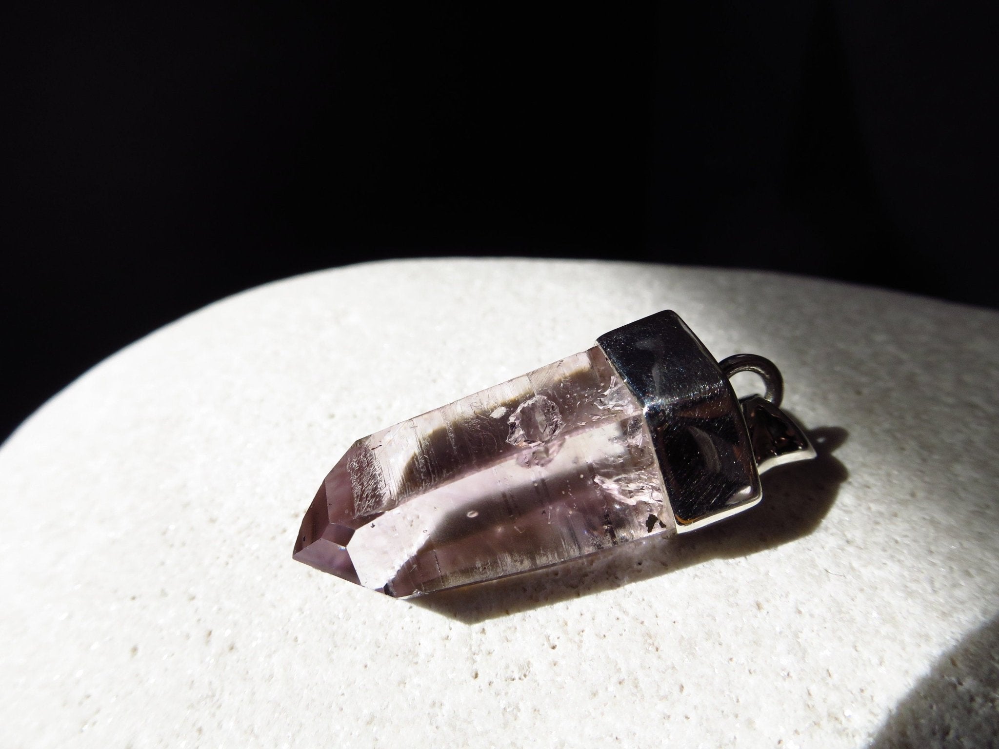 Amethyst Anhänger 925 Silber Namibia Kristall Spitze