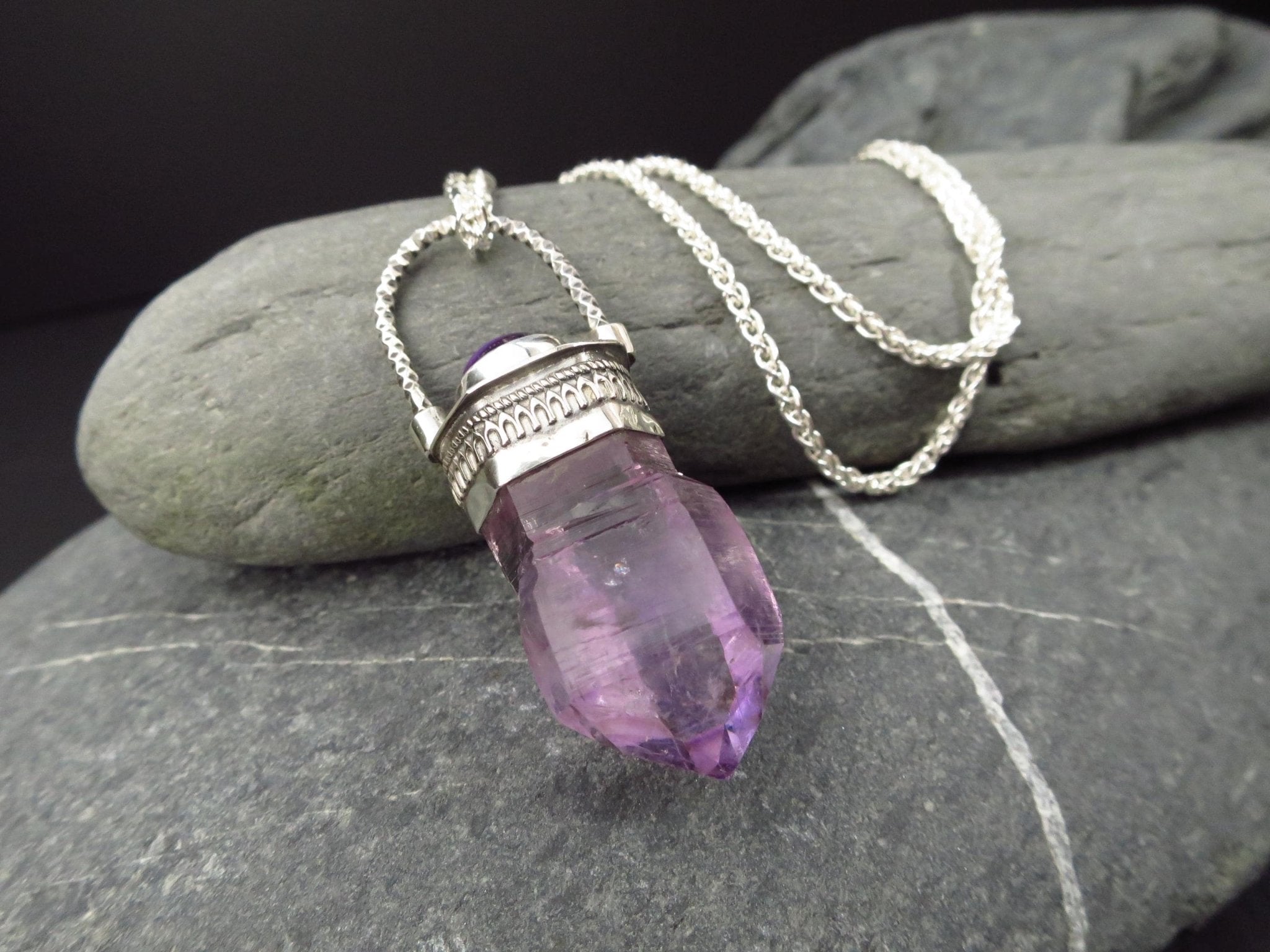 Amethyst Anhänger Silber Vera cruz Amethyst Natur Spitze Amethyst Anhänger Kristall Silber Amethyst Mexiko Zepter Anhänger Edelstein Kette