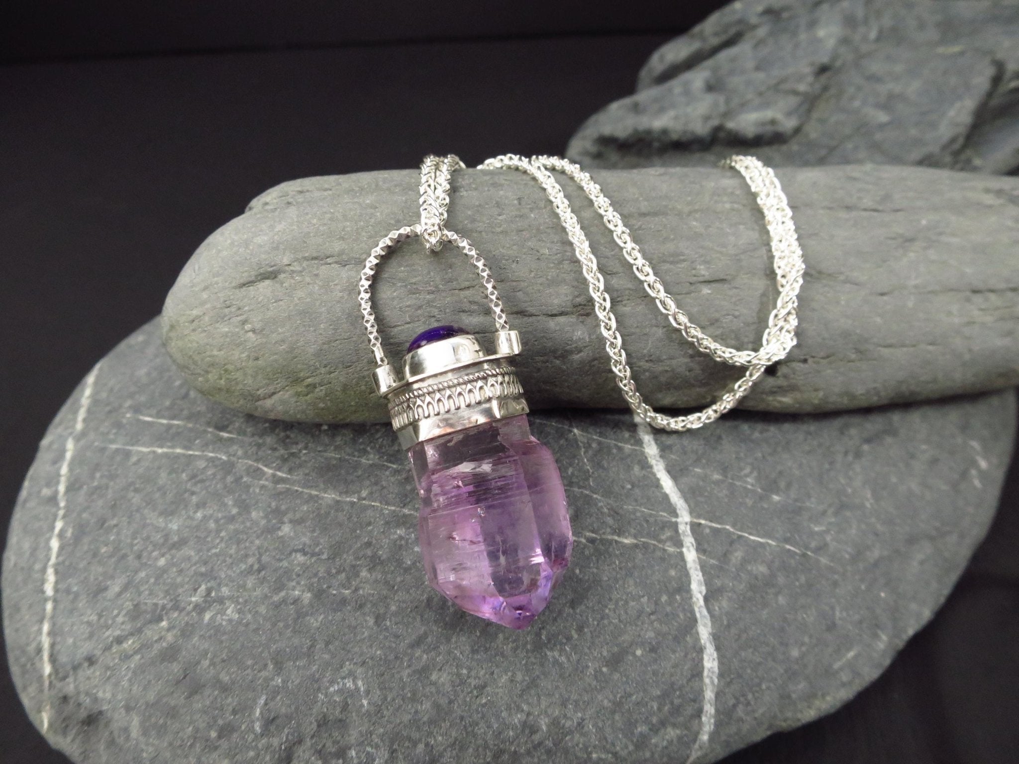 Amethyst Anhänger Silber Vera cruz Amethyst Natur Spitze Amethyst Anhänger Kristall Silber Amethyst Mexiko Zepter Anhänger Edelstein Kette