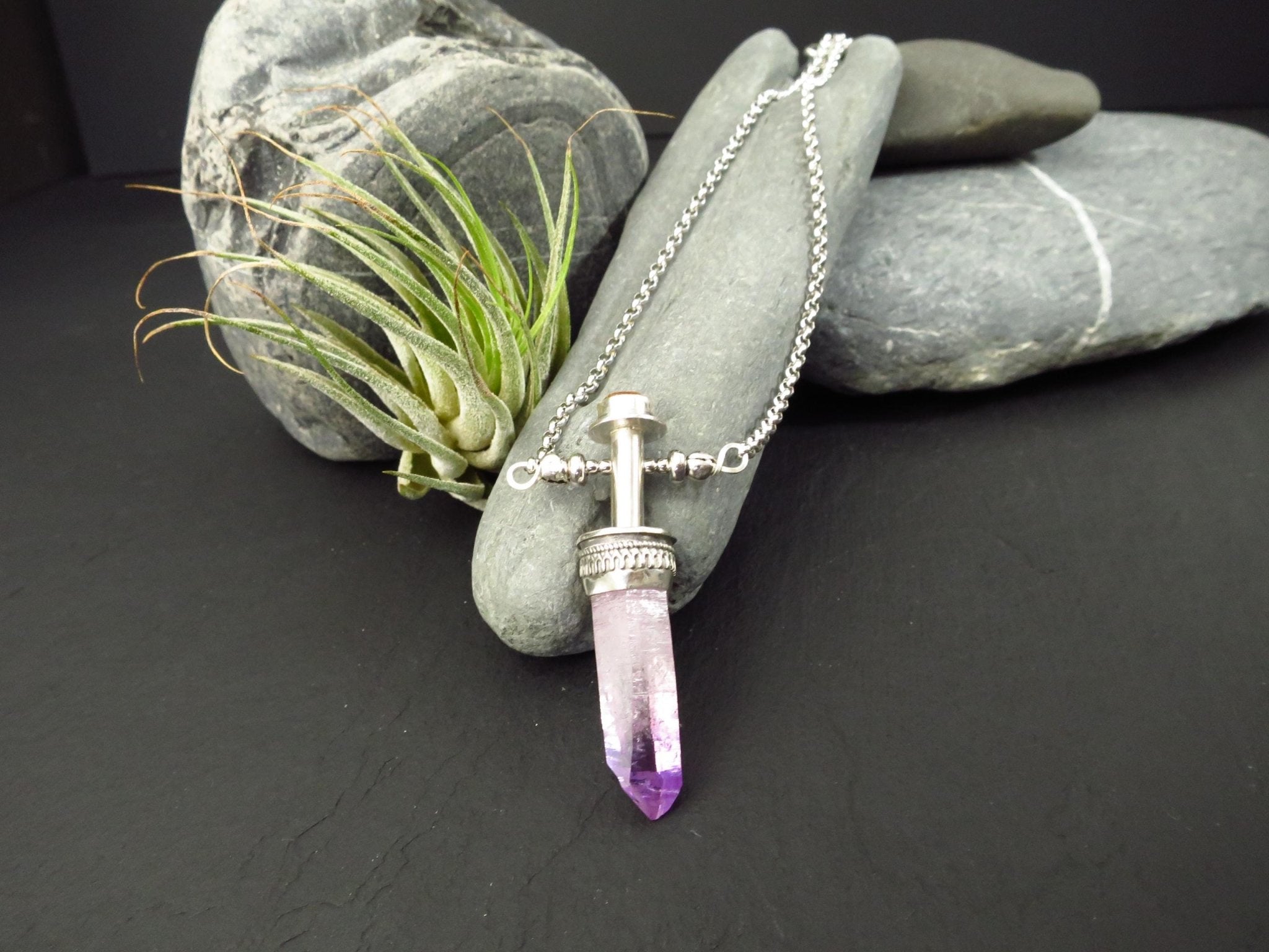 Amethyst Anhänger Silber Veracruz Amethyst Natur Spitze Anhänger Amethyst Kristall Silber Kette Sonnenstein Anhänger Unikat Edelstein Kette