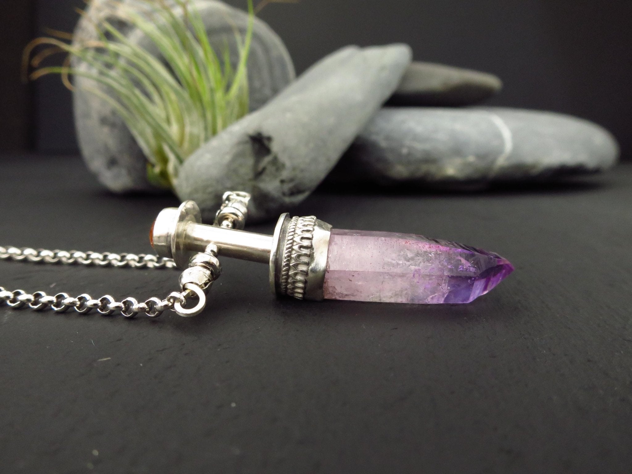 Amethyst Anhänger Silber Veracruz Amethyst Natur Spitze Anhänger Amethyst Kristall Silber Kette Sonnenstein Anhänger Unikat Edelstein Kette