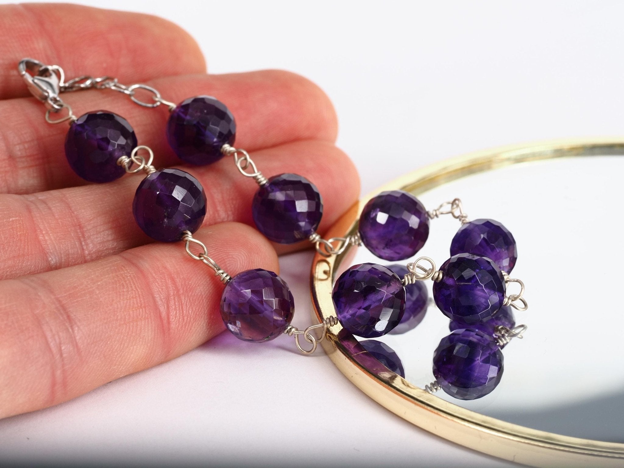 Amethyst Armband Rosenkranz Argentium Silber Amethyst Rosary Armband Silber lila Edelstein Armband Silber Amethyst Kugel Armband