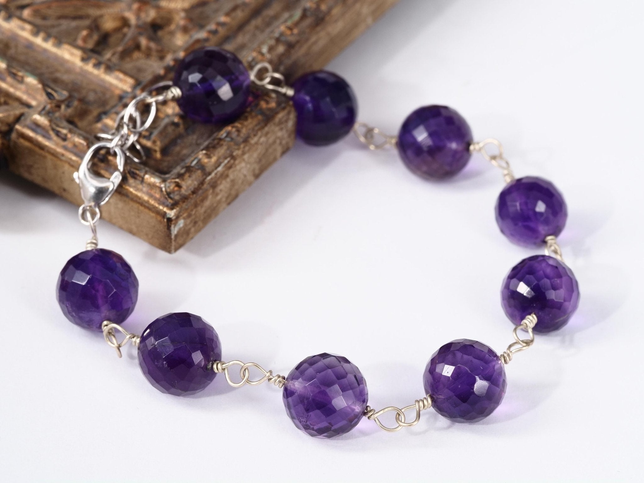 Amethyst Armband Rosenkranz Argentium Silber Amethyst Rosary Armband Silber lila Edelstein Armband Silber Amethyst Kugel Armband