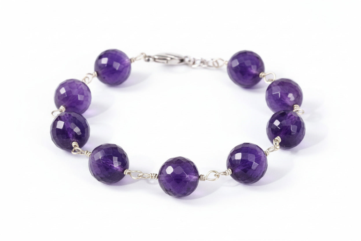 Amethyst Armband Rosenkranz Argentium Silber Amethyst Rosary Armband Silber lila Edelstein Armband Silber Amethyst Kugel Armband