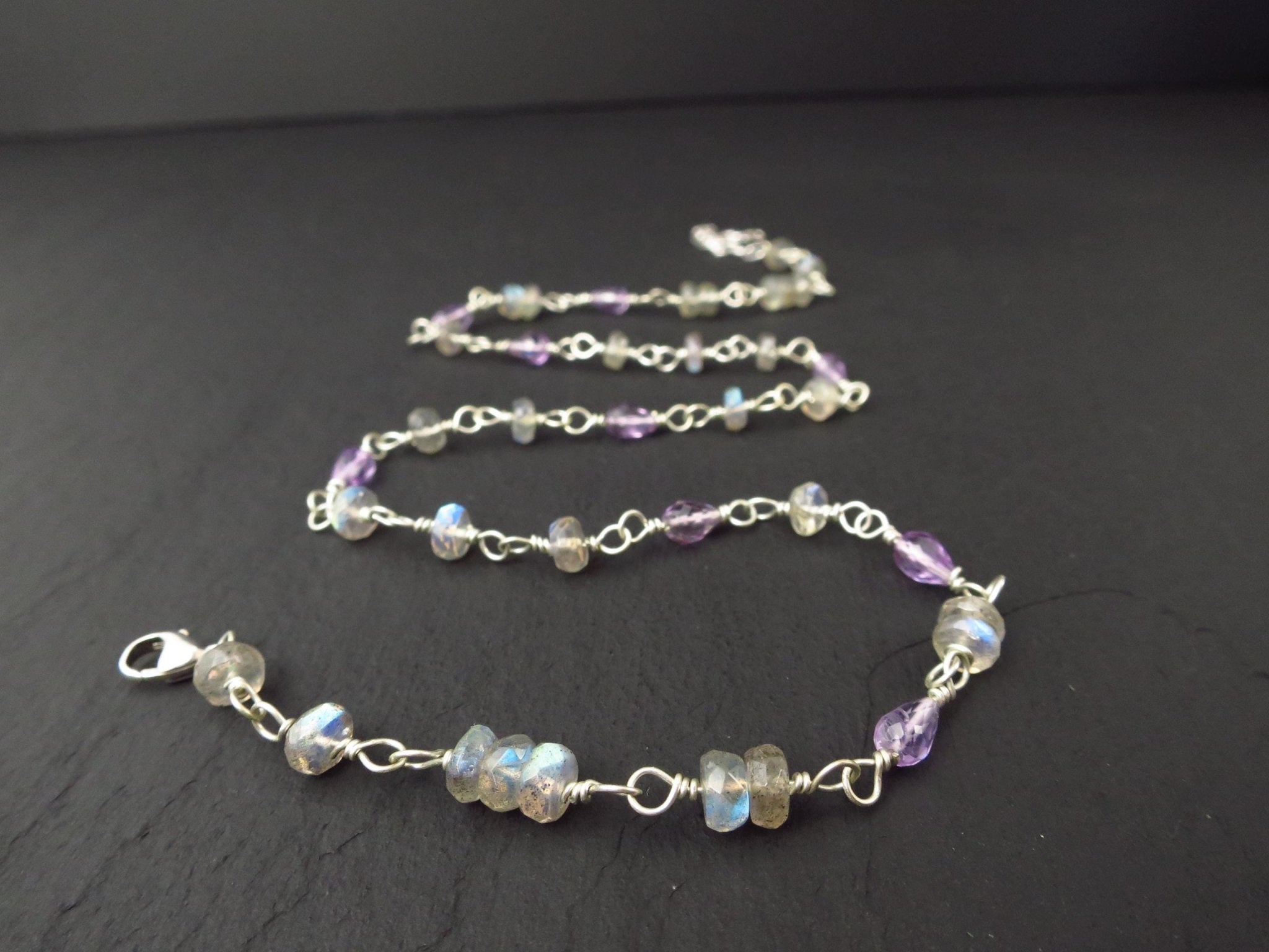 Amethyst Labradorit Rosenkranz Kette 925 Silber