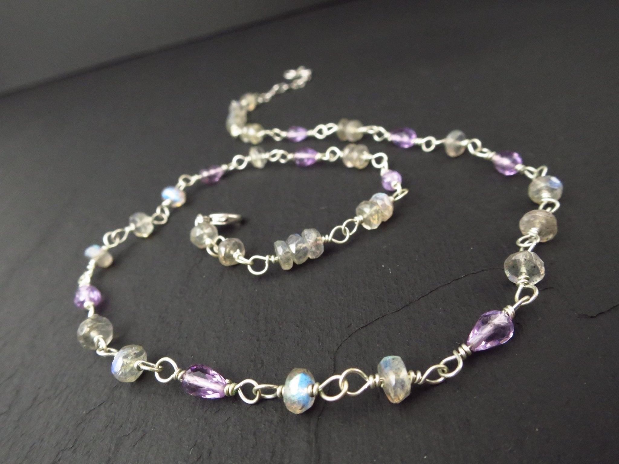 Amethyst Labradorit Rosenkranz Kette 925 Silber