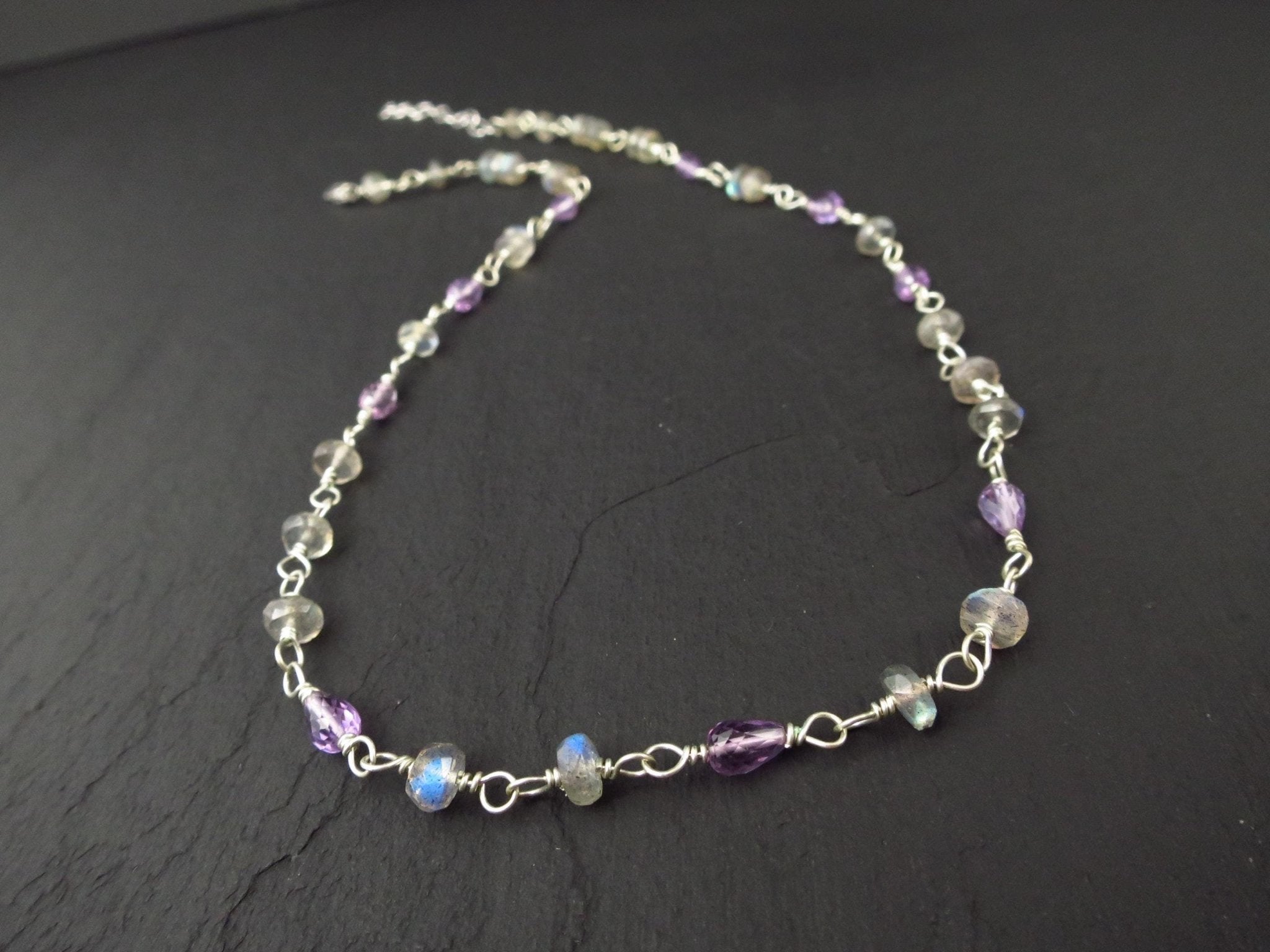 Amethyst Labradorit Rosenkranz Kette 925 Silber