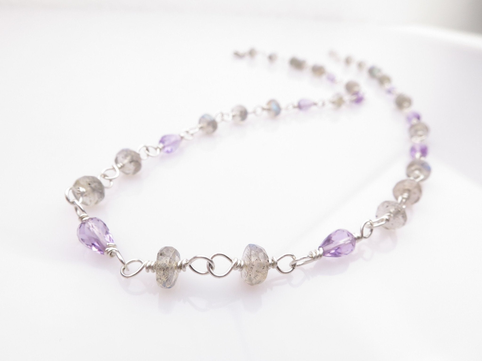 Amethyst Labradorit Rosenkranz Kette 925 Silber