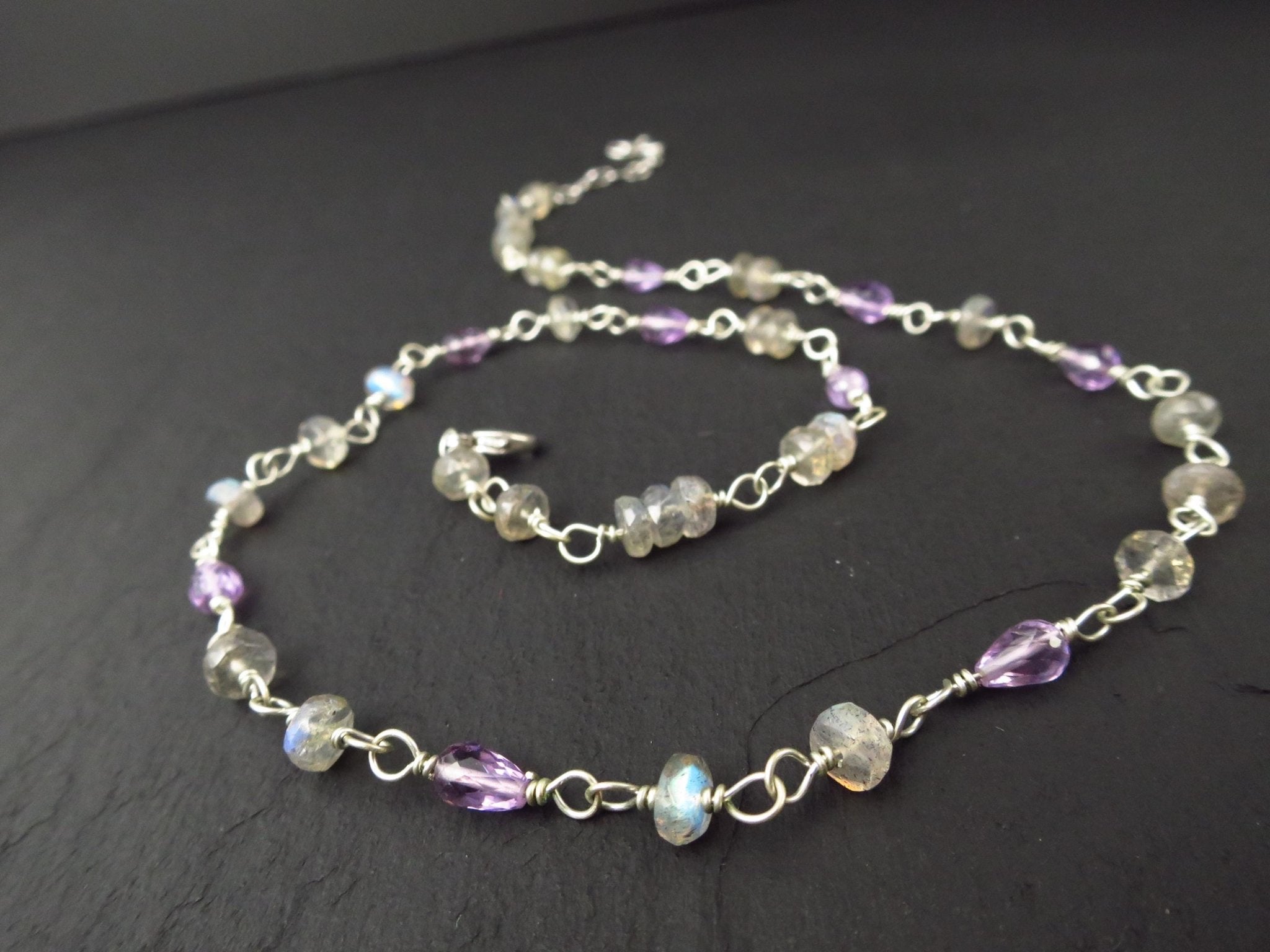 Amethyst Labradorit Rosenkranz Kette 925 Silber