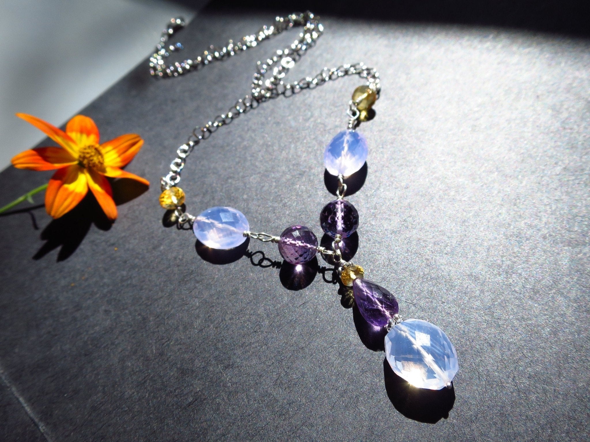 Amethyst Lavendel Quarz Citrin Kette Argentium Silber