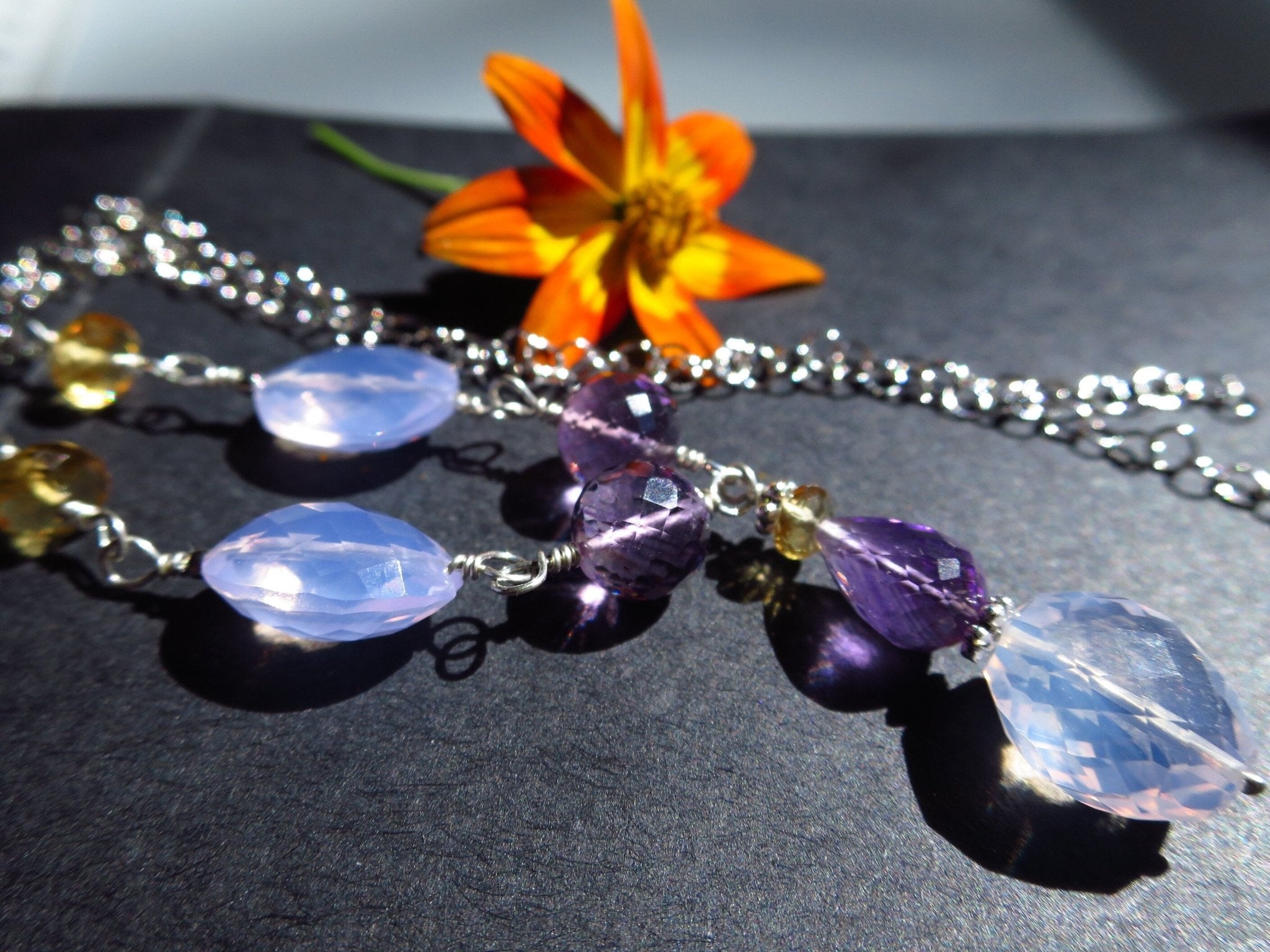 Amethyst Lavendel Quarz Citrin Kette Argentium Silber