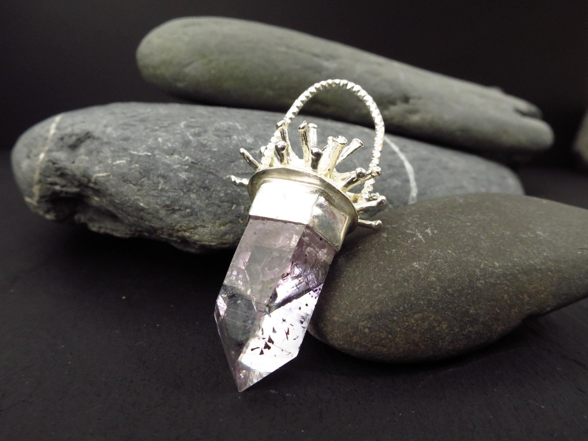 Amethyst Silber Anhänger Kristall Namibia Amethyst Brandberg Spitze Anhänger Kristall Edelstein Silber Hämatit Natur Spitze Namibia Anhänger