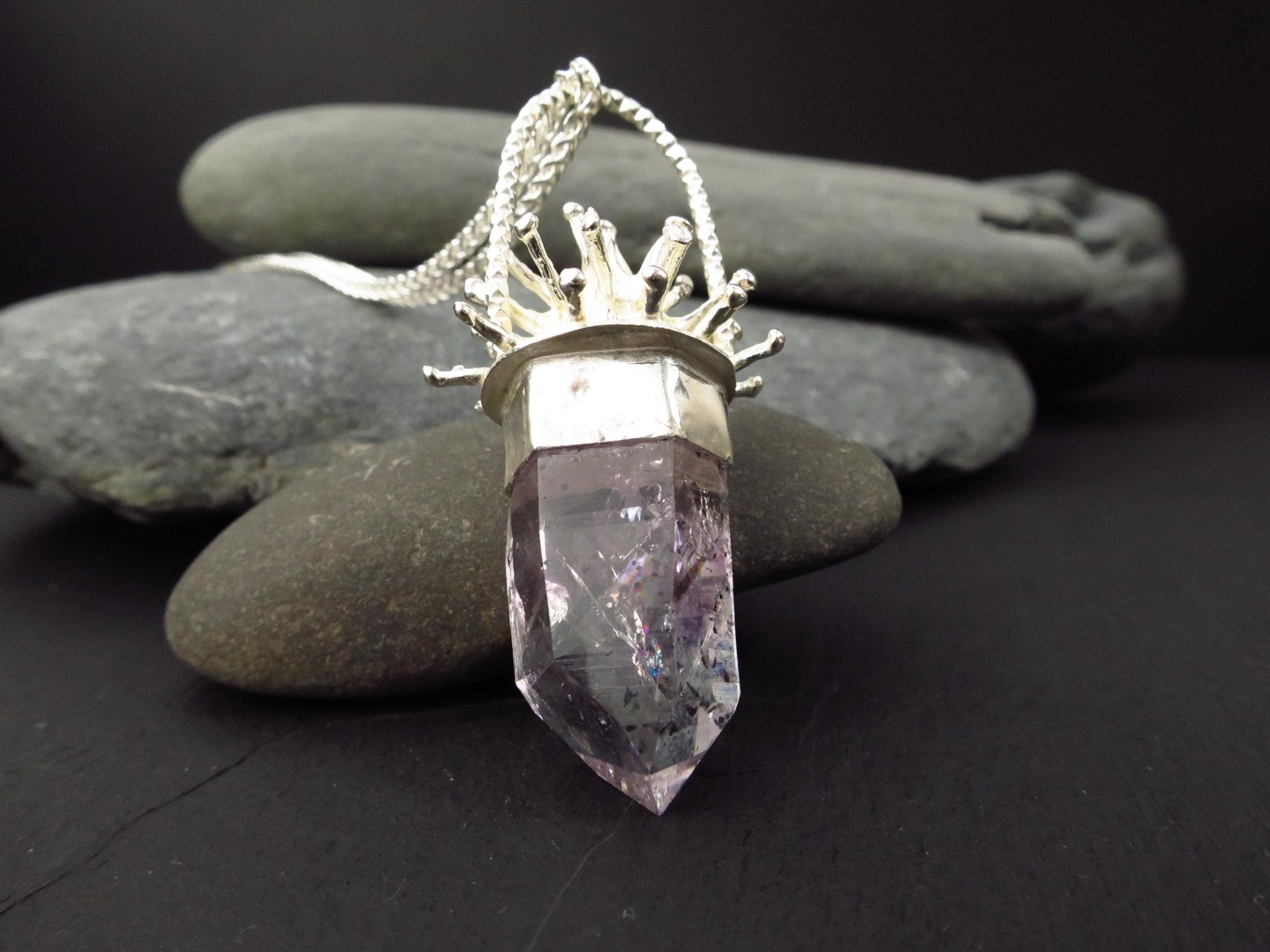 Amethyst Silber Anhänger Kristall Namibia Amethyst Brandberg Spitze Anhänger Kristall Edelstein Silber Hämatit Natur Spitze Namibia Anhänger