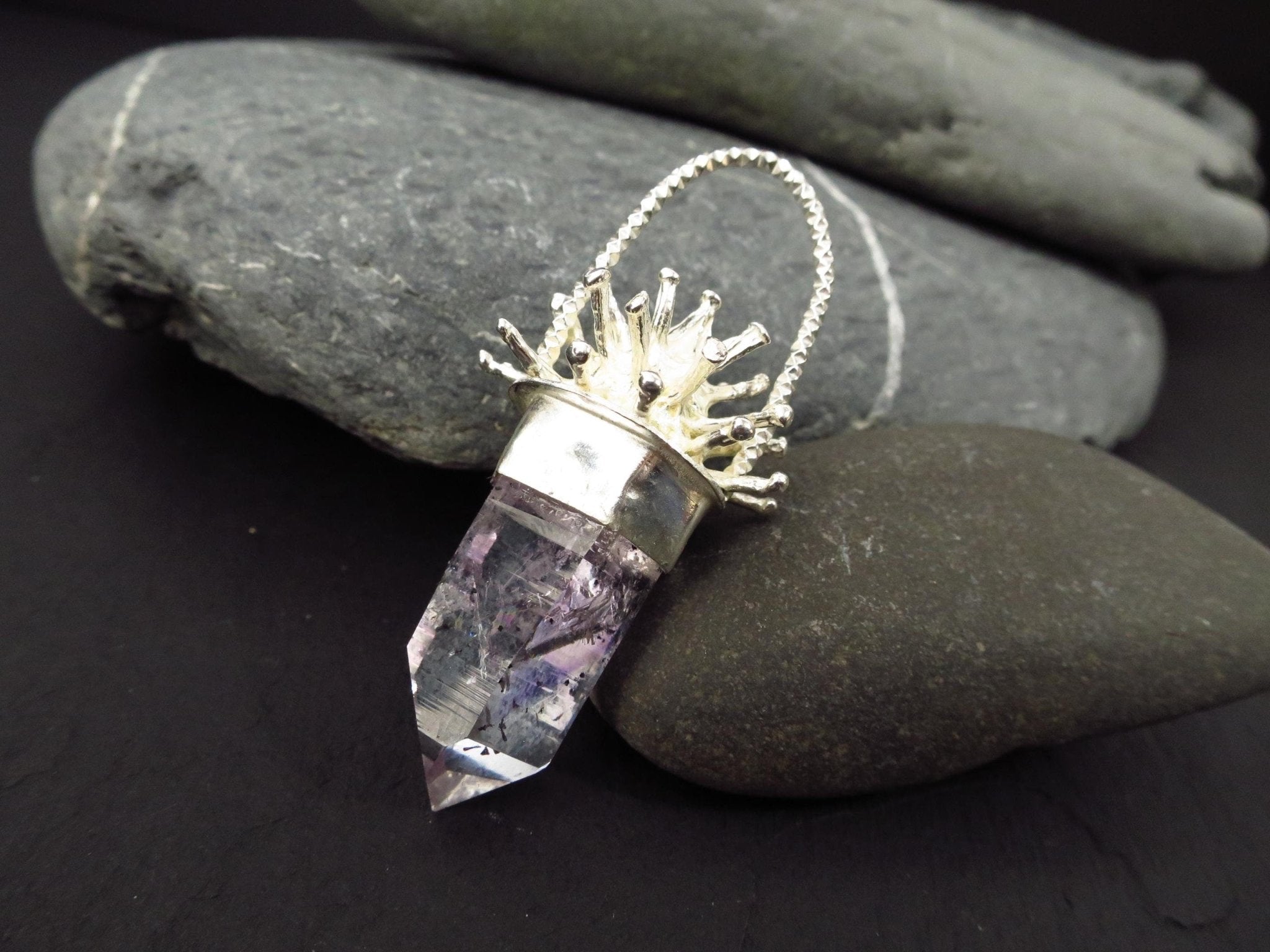 Amethyst Silber Anhänger Kristall Namibia Amethyst Brandberg Spitze Anhänger Kristall Edelstein Silber Hämatit Natur Spitze Namibia Anhänger