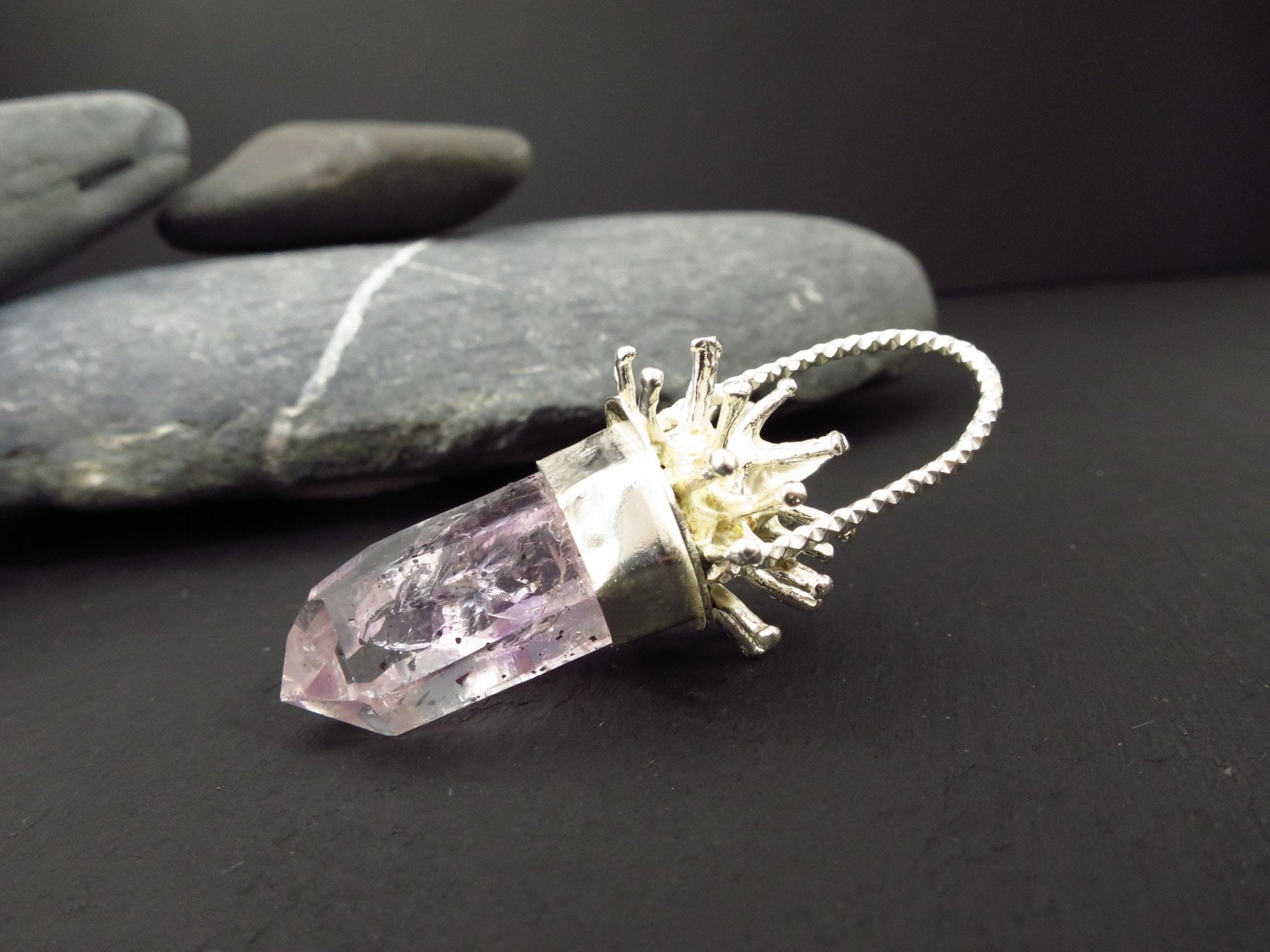 Amethyst Silber Anhänger Kristall Namibia Amethyst Brandberg Spitze Anhänger Kristall Edelstein Silber Hämatit Natur Spitze Namibia Anhänger