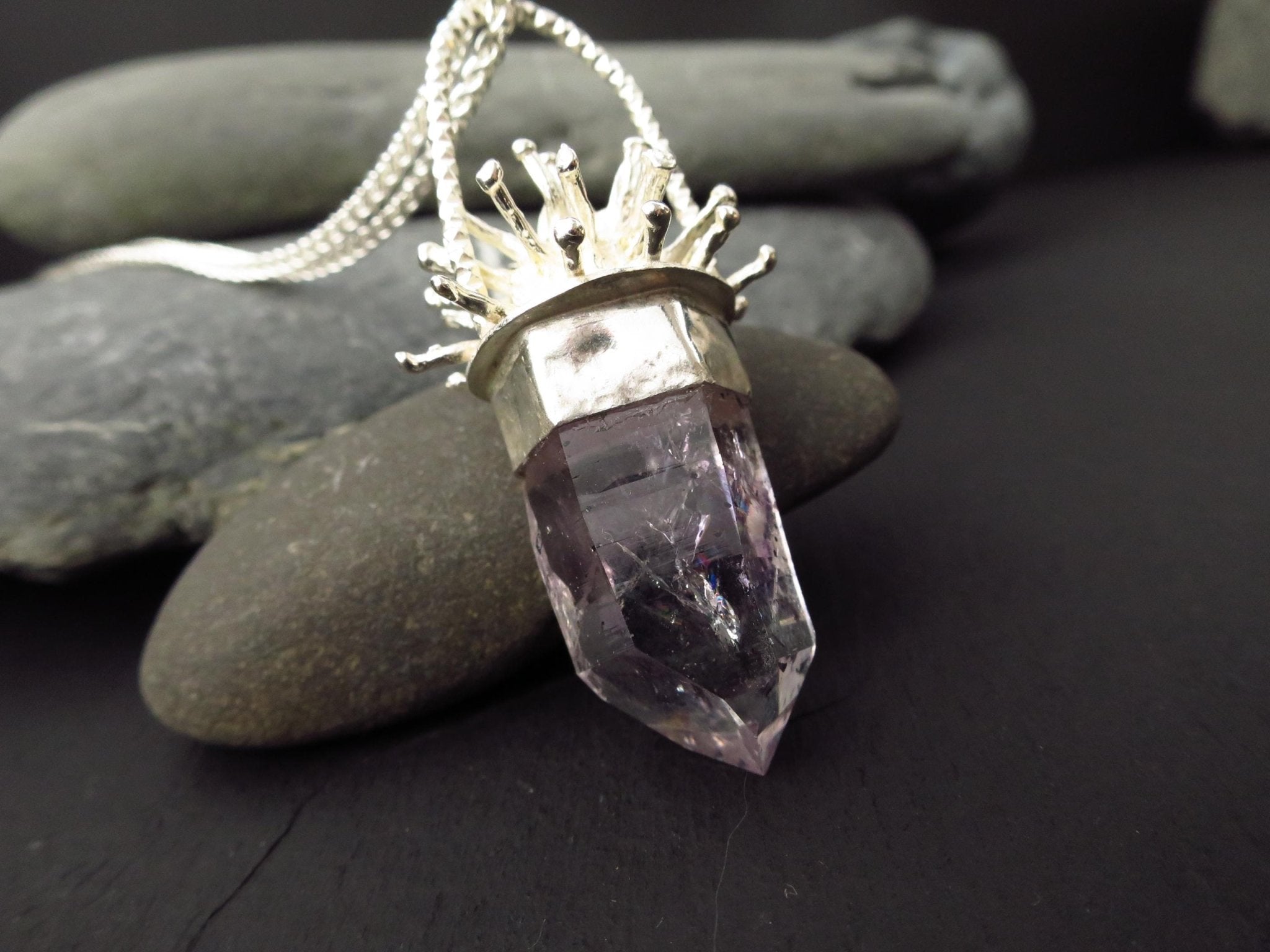 Amethyst Silber Anhänger Kristall Namibia Amethyst Brandberg Spitze Anhänger Kristall Edelstein Silber Hämatit Natur Spitze Namibia Anhänger