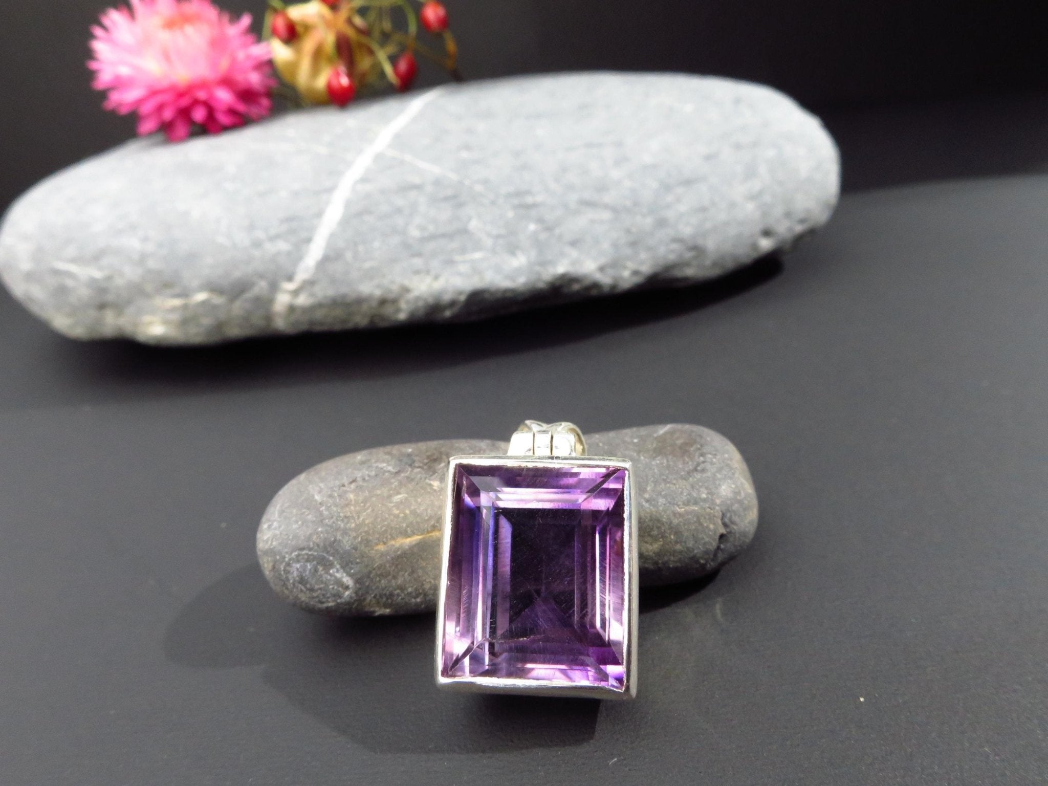 Amethyst Silber Anhänger lila eckig Natur Edelstein