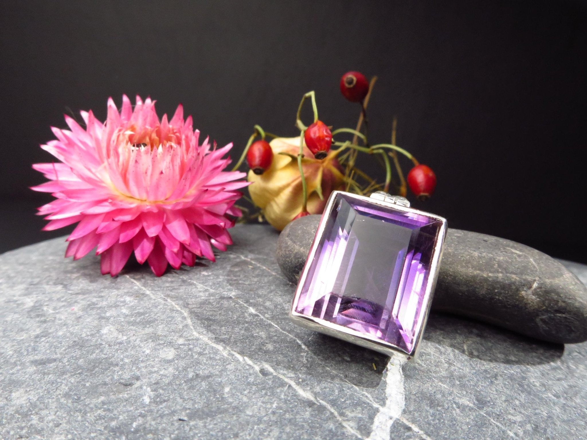 Amethyst Silber Anhänger lila eckig Natur Edelstein