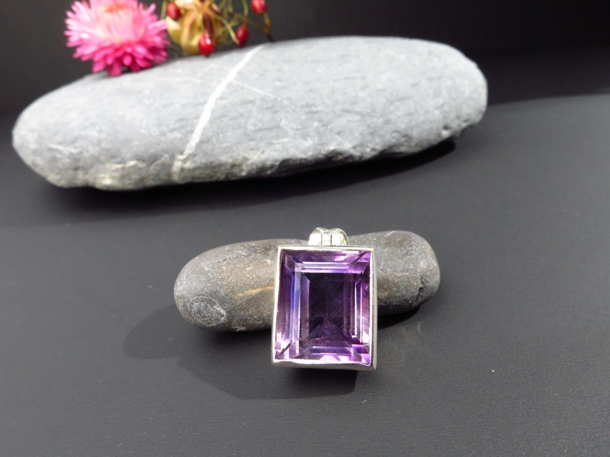 Amethyst Silber Anhänger lila eckig Natur Edelstein