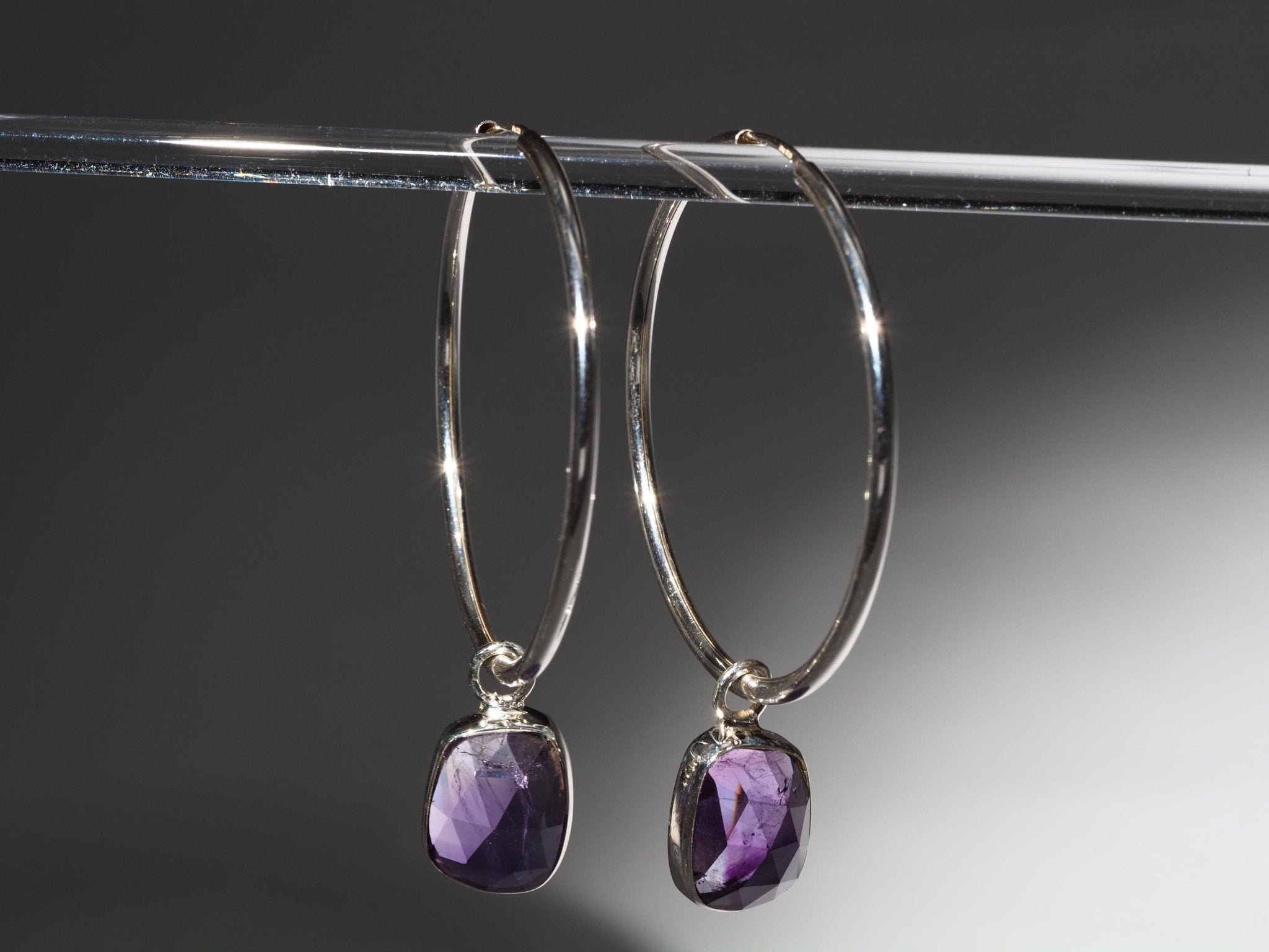 Amethyst Silber Creolen Ohrringe rose cut Edelsteinen