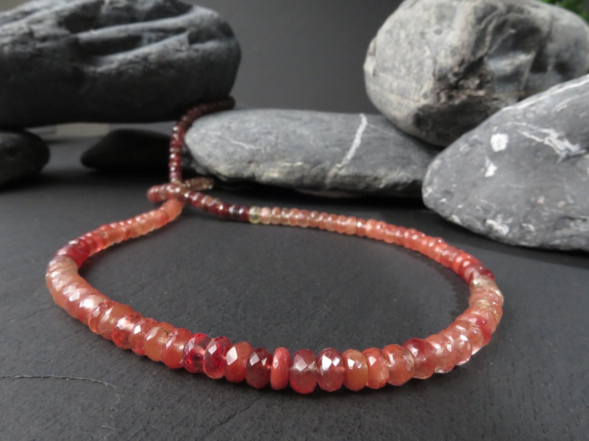 Andesin Kette Silber 46cm Edelsteinkette orange grün
