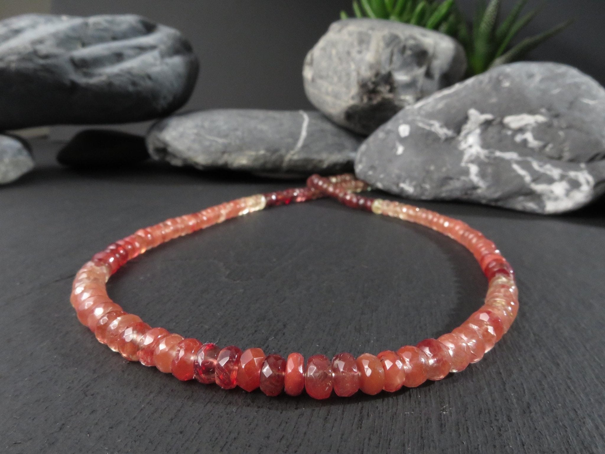 Andesin Kette Silber 46cm Edelsteinkette orange grün