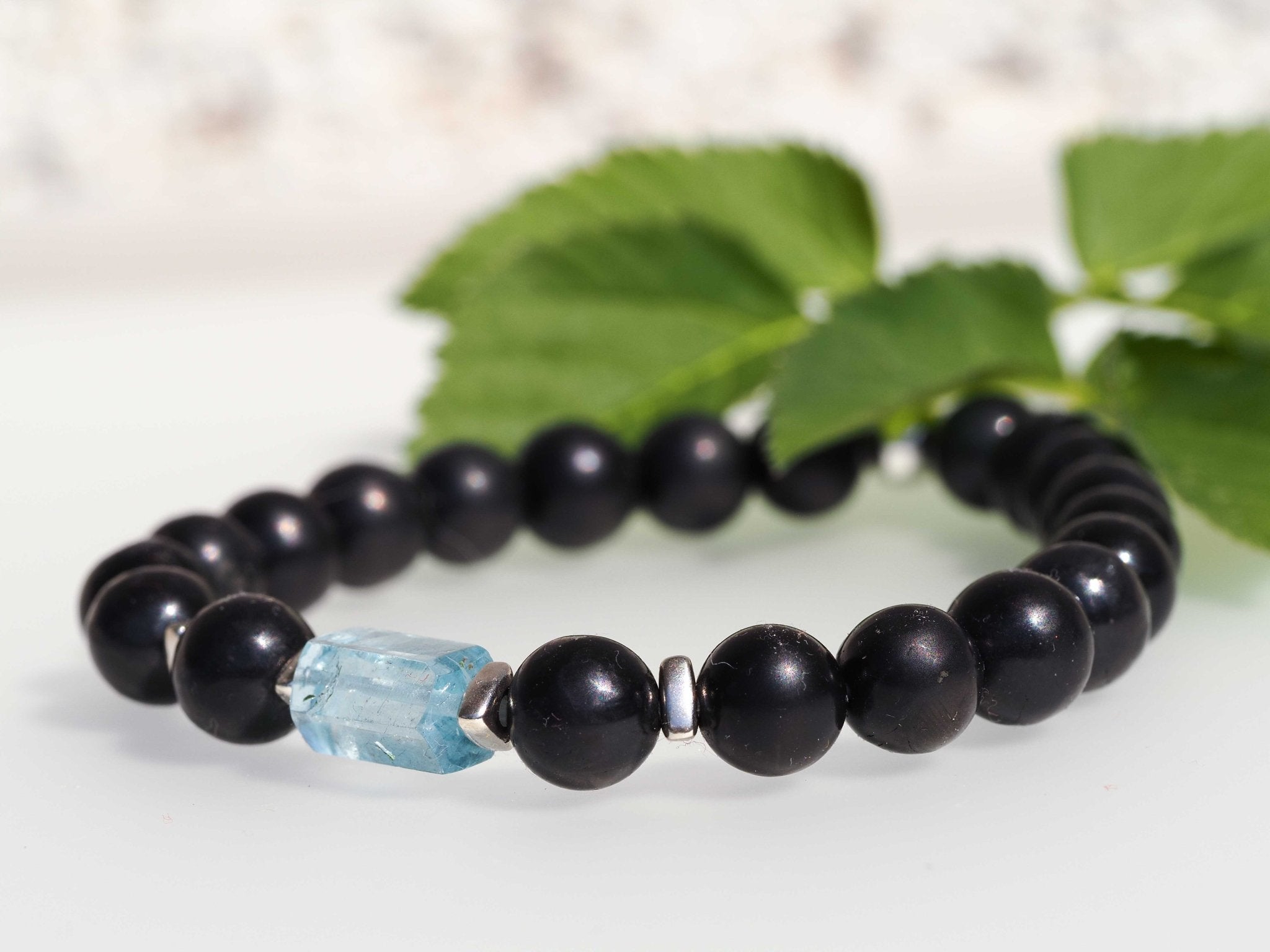 Aquamarin Armband mit Schungit für Männer und Frauen