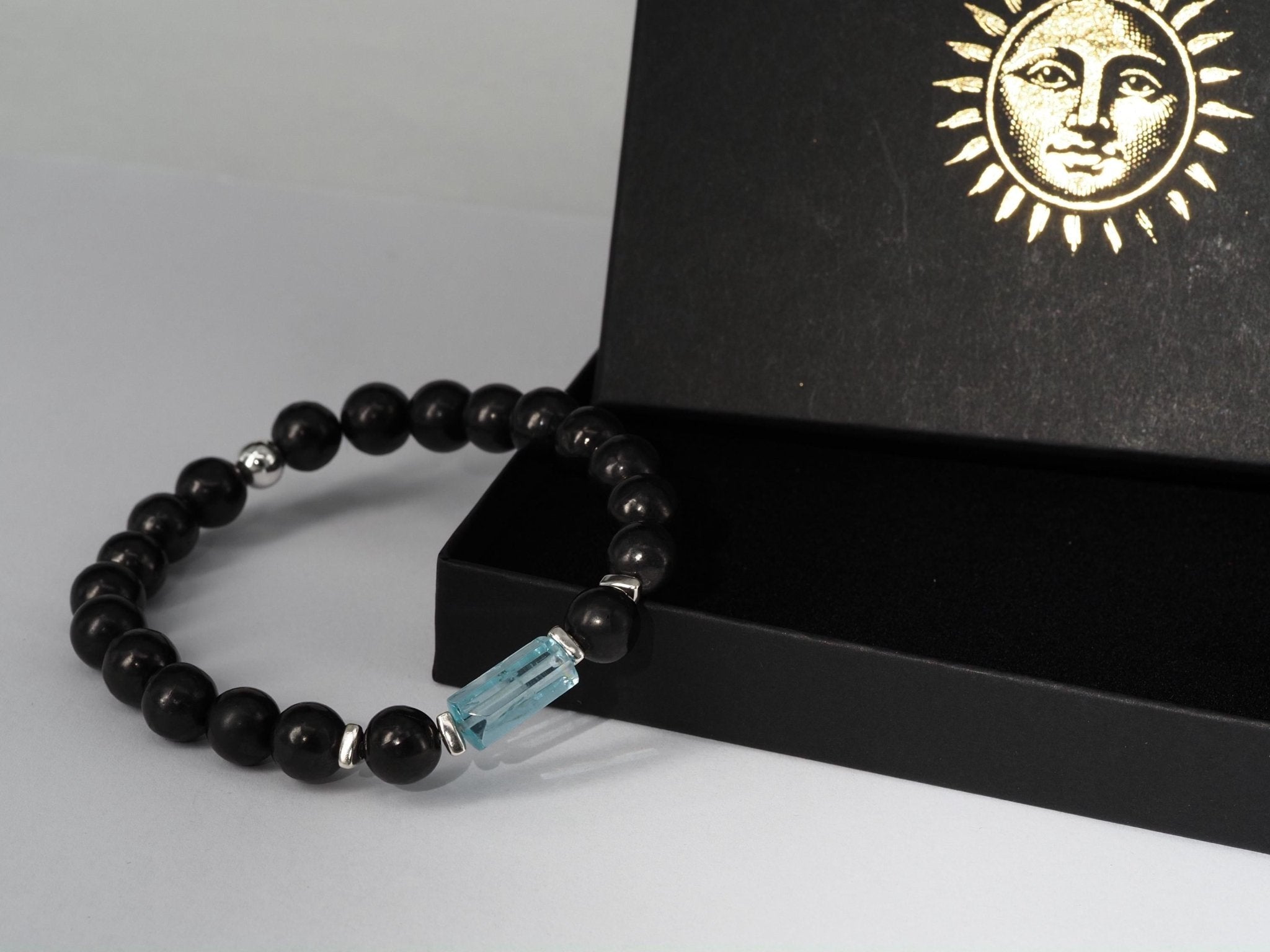 Aquamarin Armband mit Schungit für Männer Edelstein