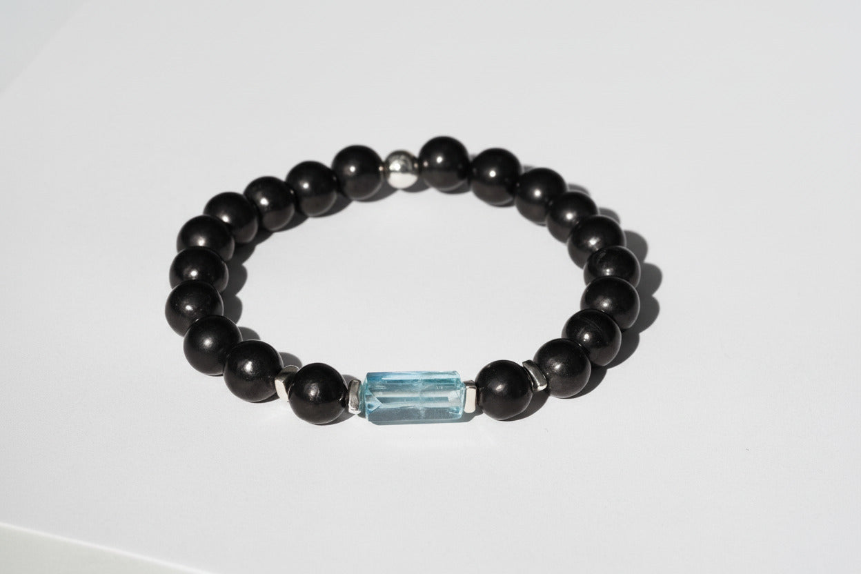 Aquamarin Armband mit Schungit für Männer Edelstein