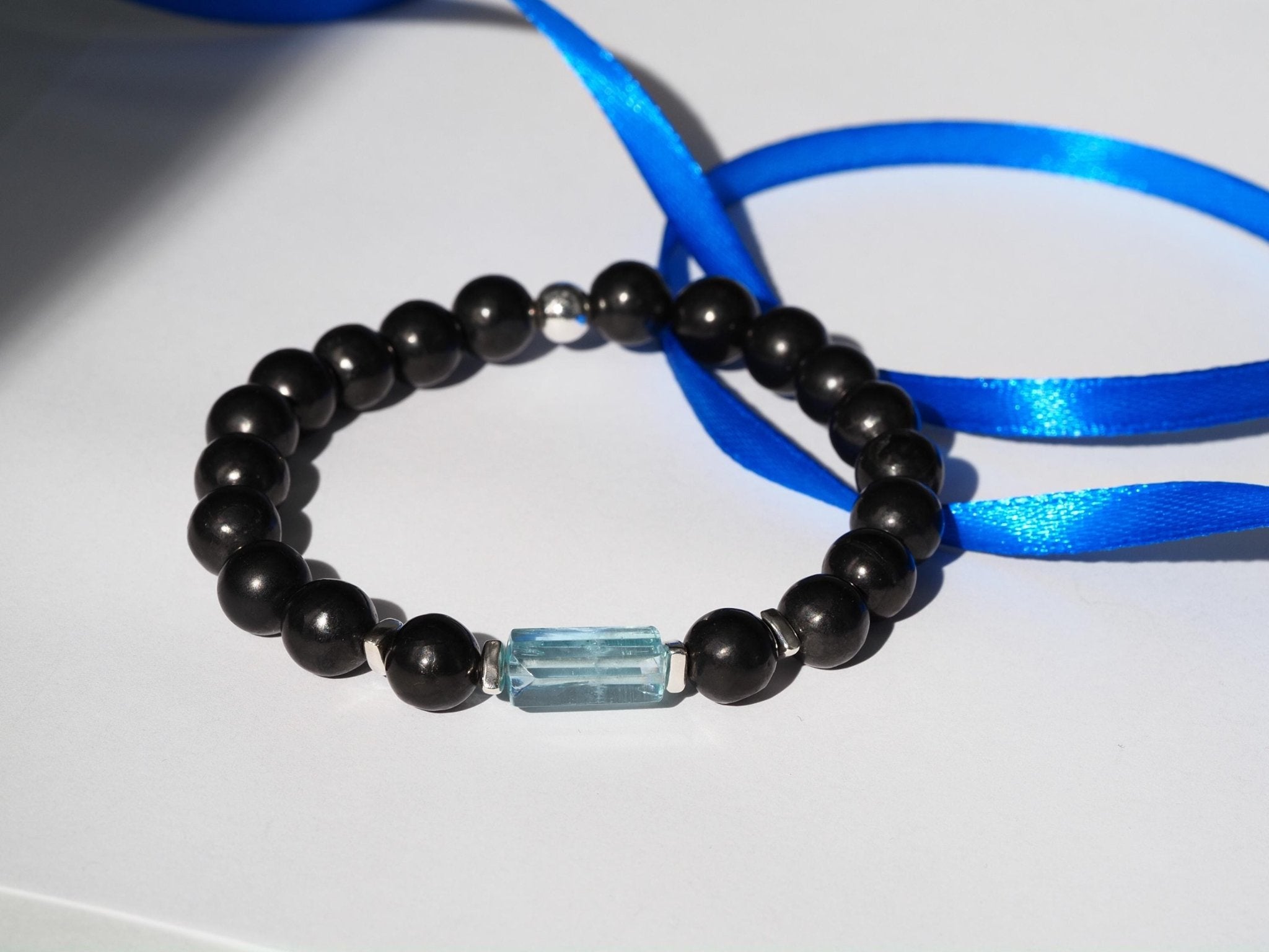 Aquamarin Armband mit Schungit für Männer Edelstein