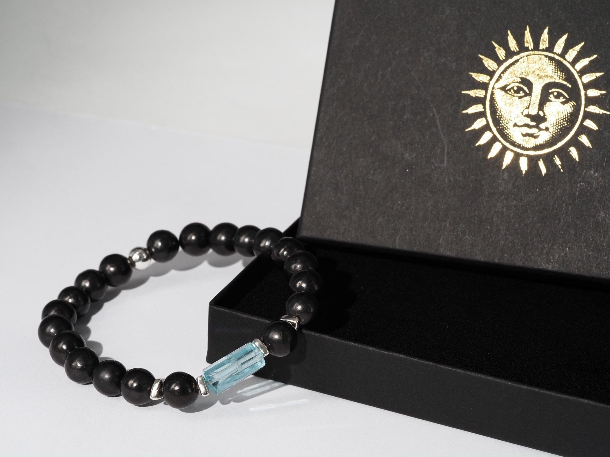 Aquamarin Armband mit Schungit für Männer Edelstein