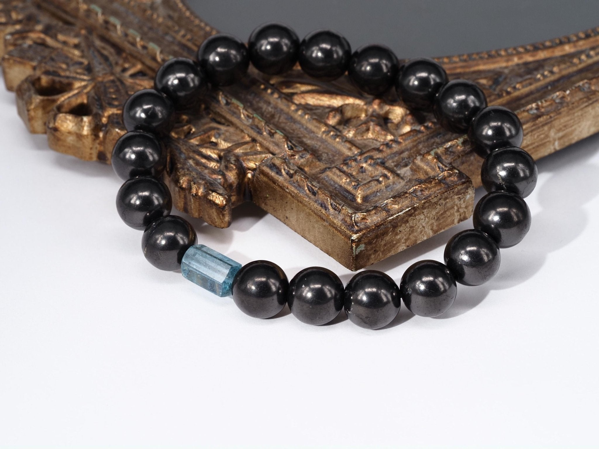 Aquamarin Armband mit Schungit für Männer und Frauen