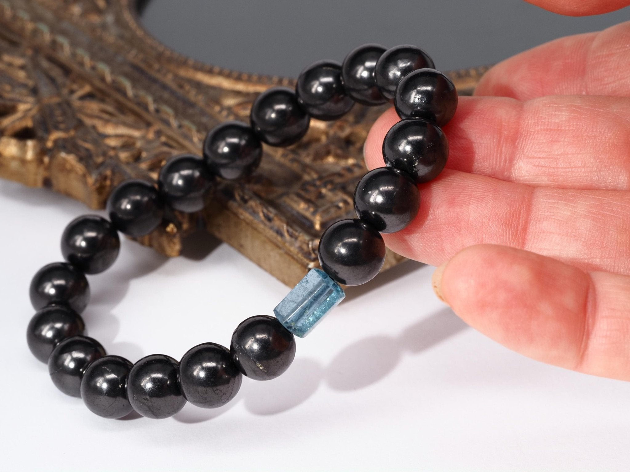 Aquamarin Armband mit Schungit für Männer und Frauen