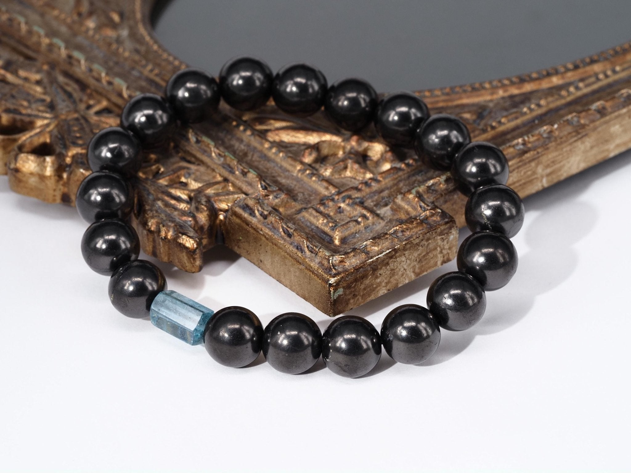 Aquamarin Armband mit Schungit für Männer und Frauen