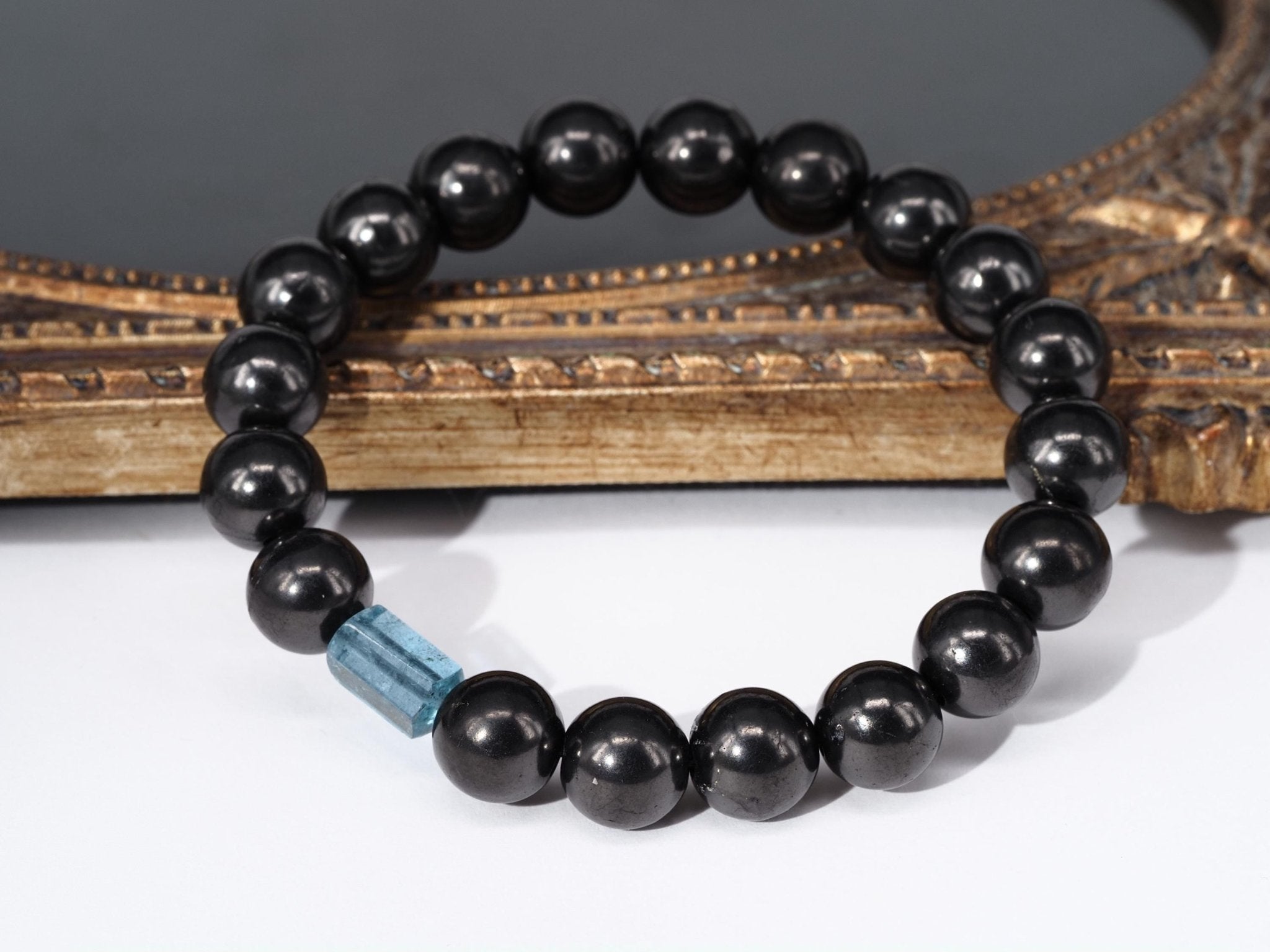 Aquamarin Armband mit Schungit für Männer und Frauen