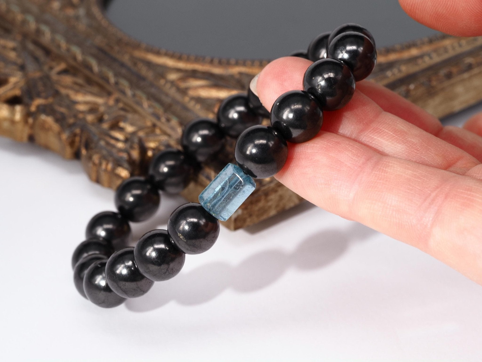 Aquamarin Armband mit Schungit für Männer und Frauen